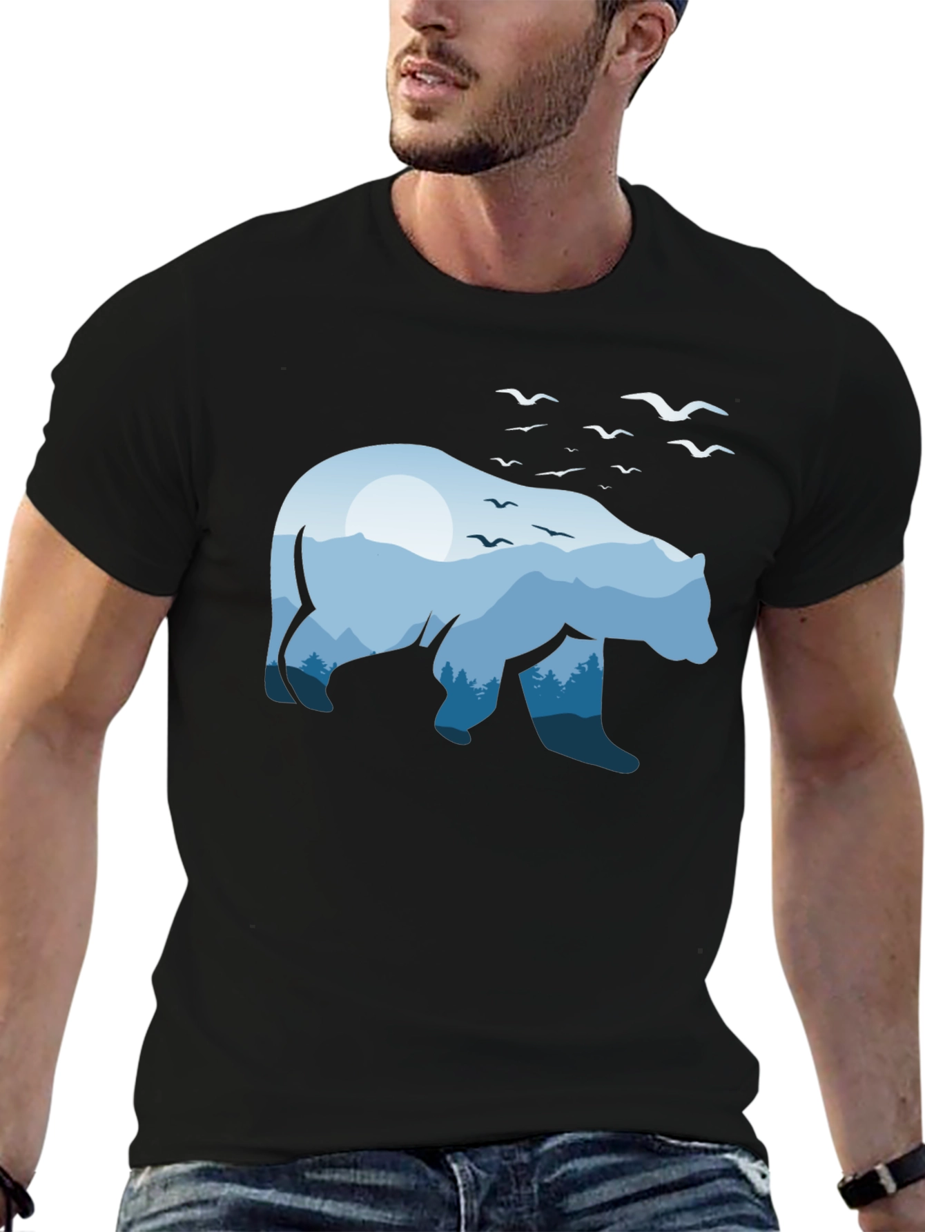 Black Nature Bear Graphic Tee - Men's Black T-Shirt view 6