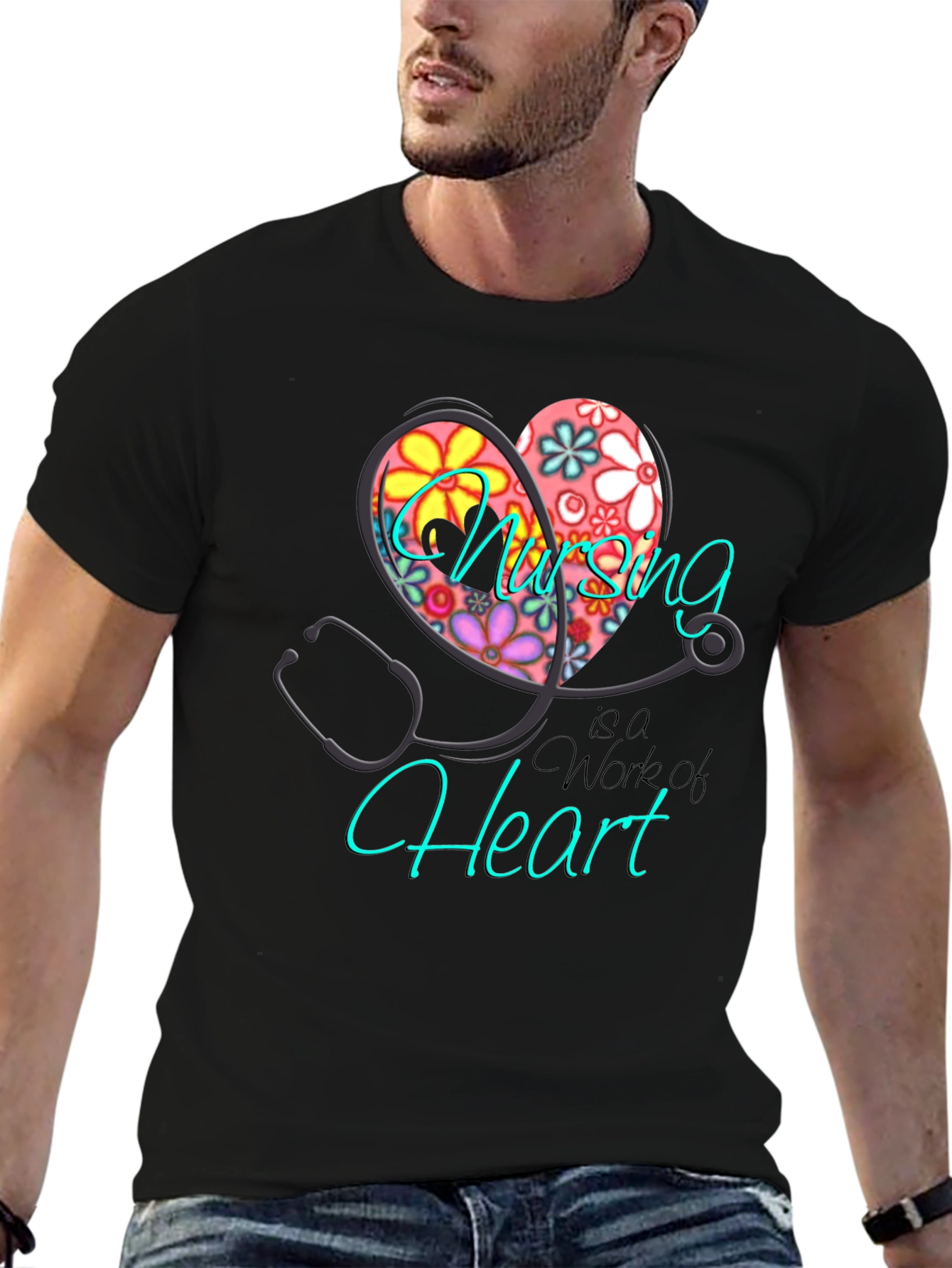 Black Nursing is a Work of Heart T-Shirt view 6