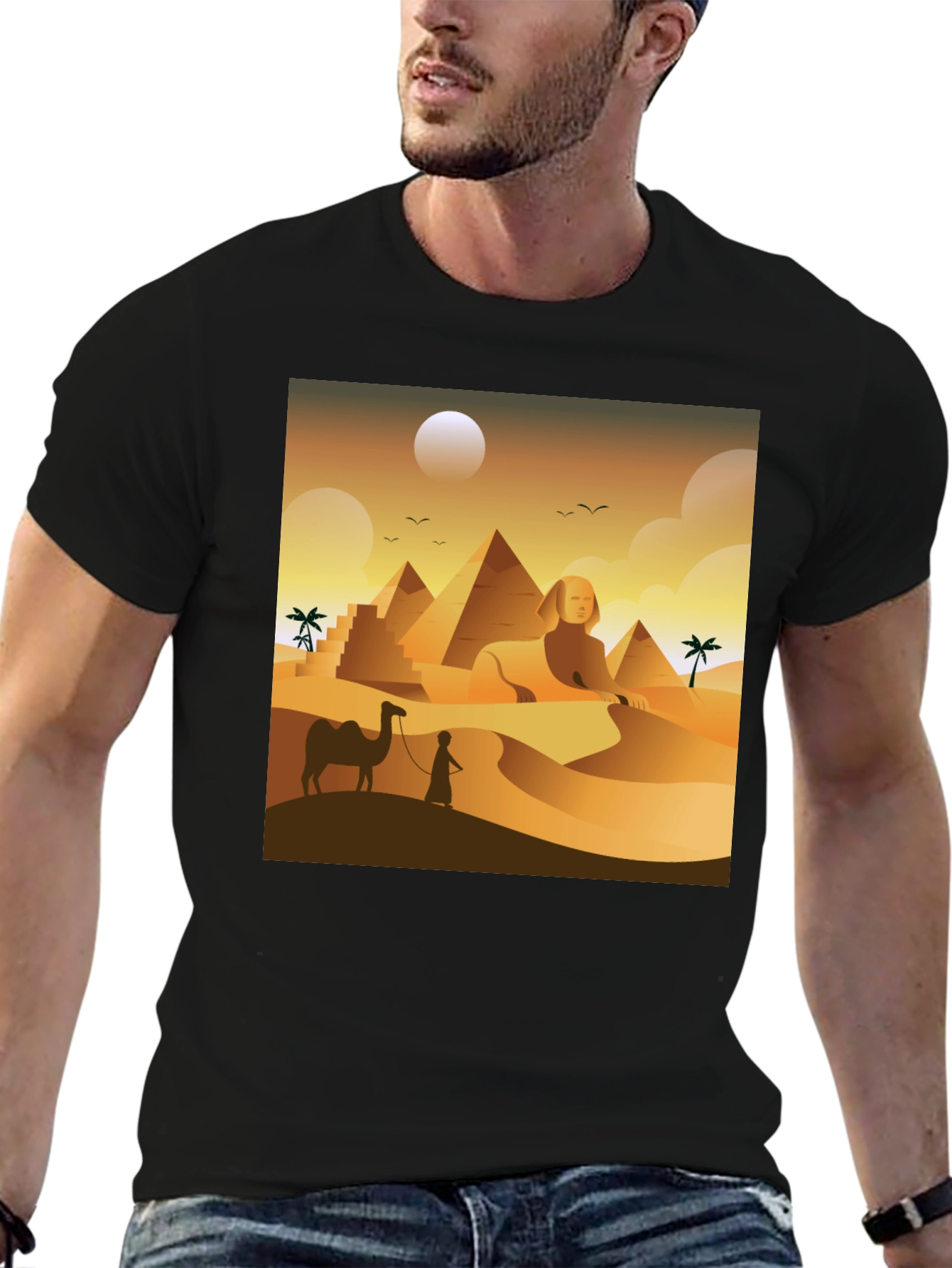 Black Egyptian Desert T-Shirt: Sphinx & Pyramids view 6
