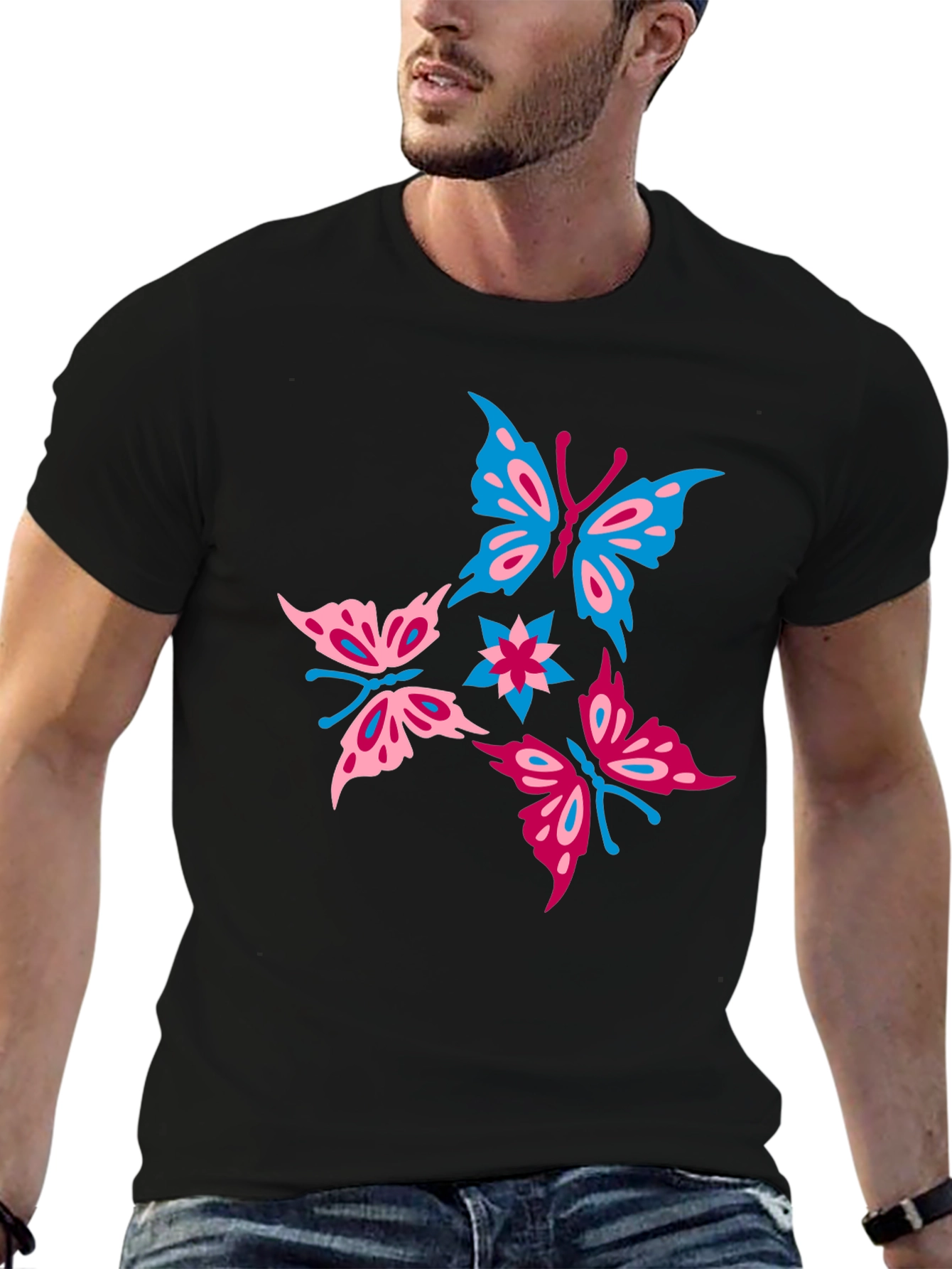 Black Butterfly Graphic Print Black T-Shirt view 6