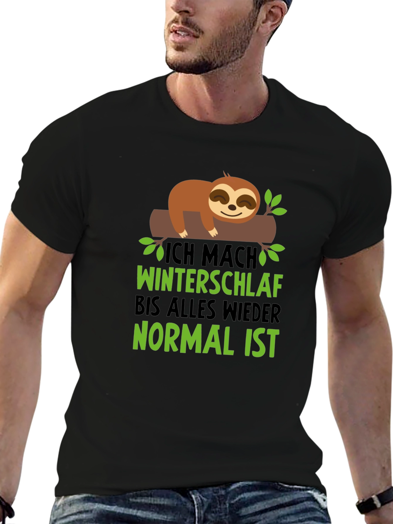Black Sloth Winter Sleep T-Shirt - Funny Graphic Tee view 6