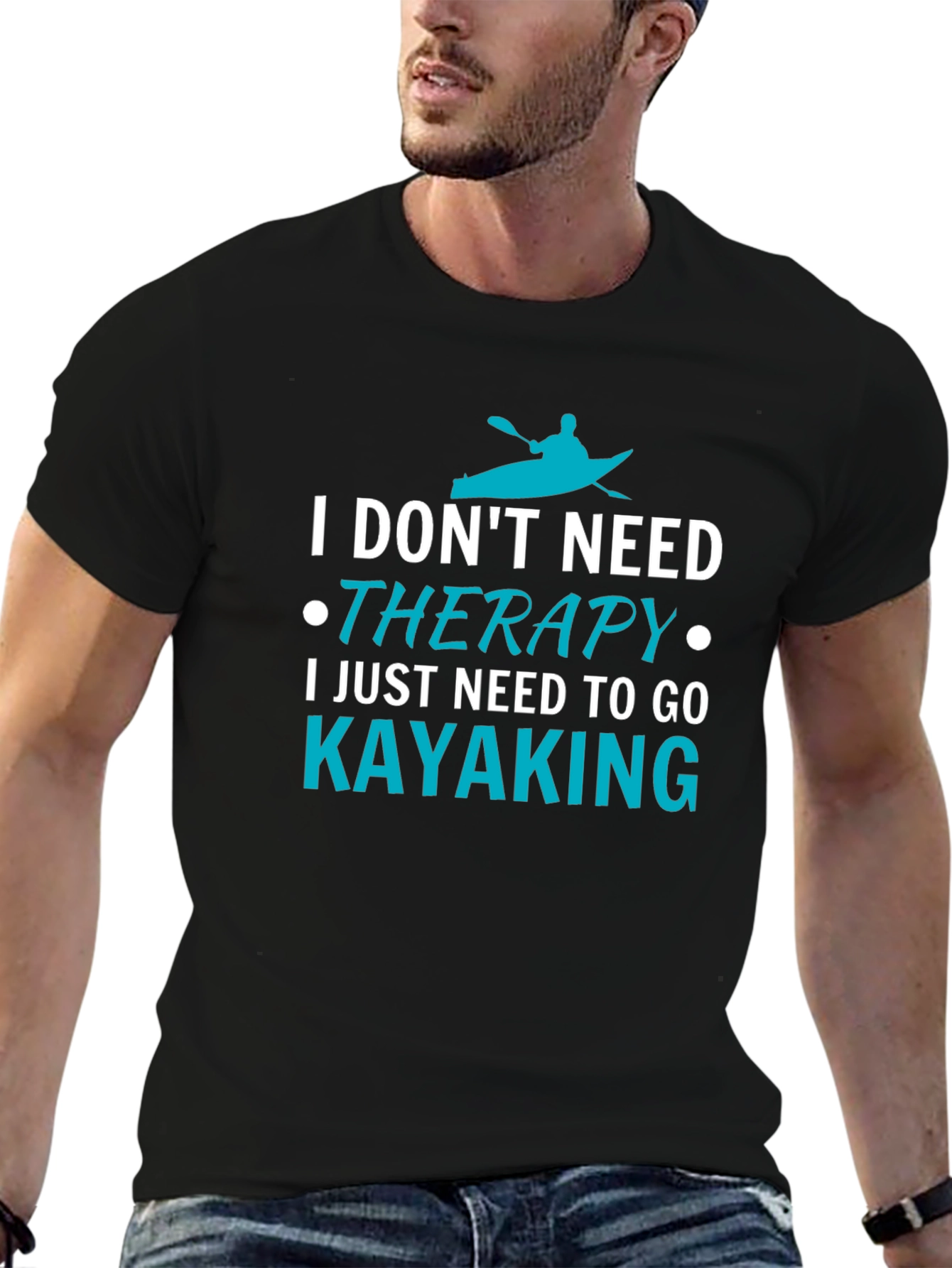 Black Kayaking Therapy T-Shirt - Paddling Adventure Tee view 6