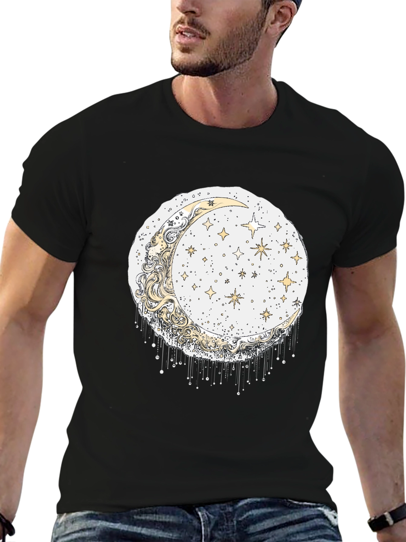 Black Celestial Moon & Stars Graphic Tee view 6