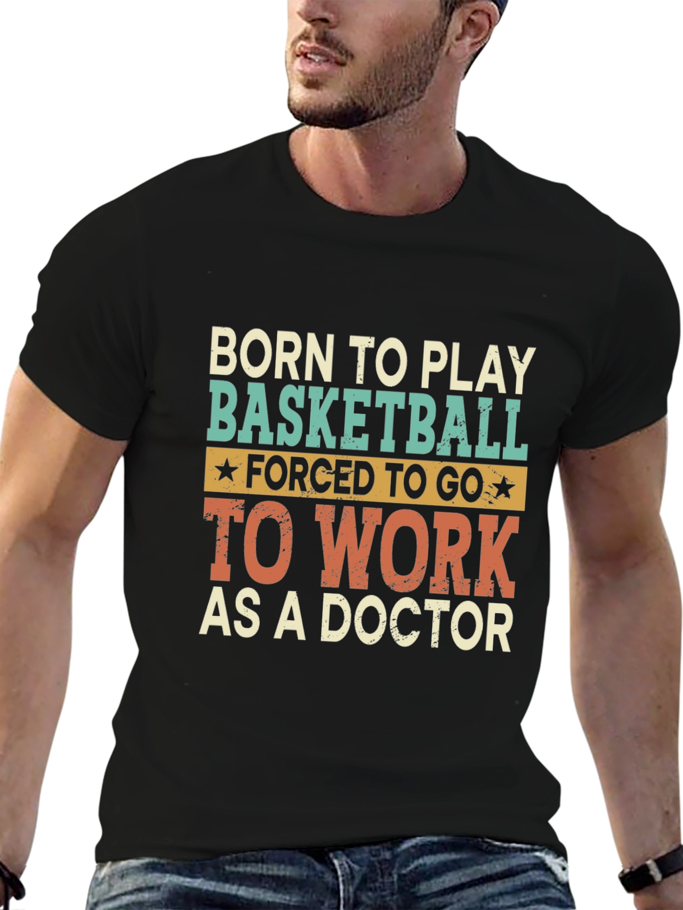 Black Born to Play Basketball Doctor T-Shirt view 6