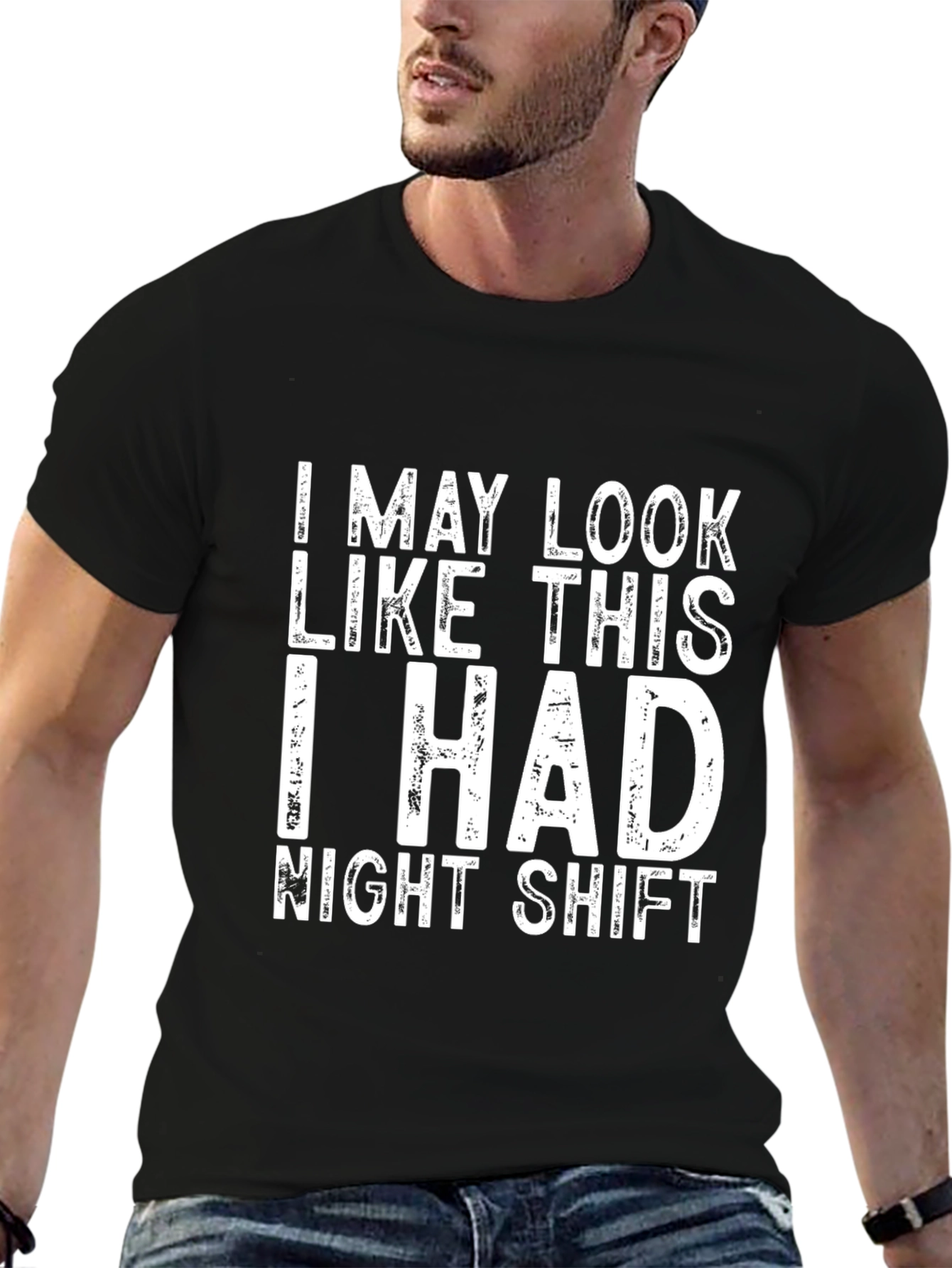 Black Night Shift T-Shirt Funny Graphic Tee view 6