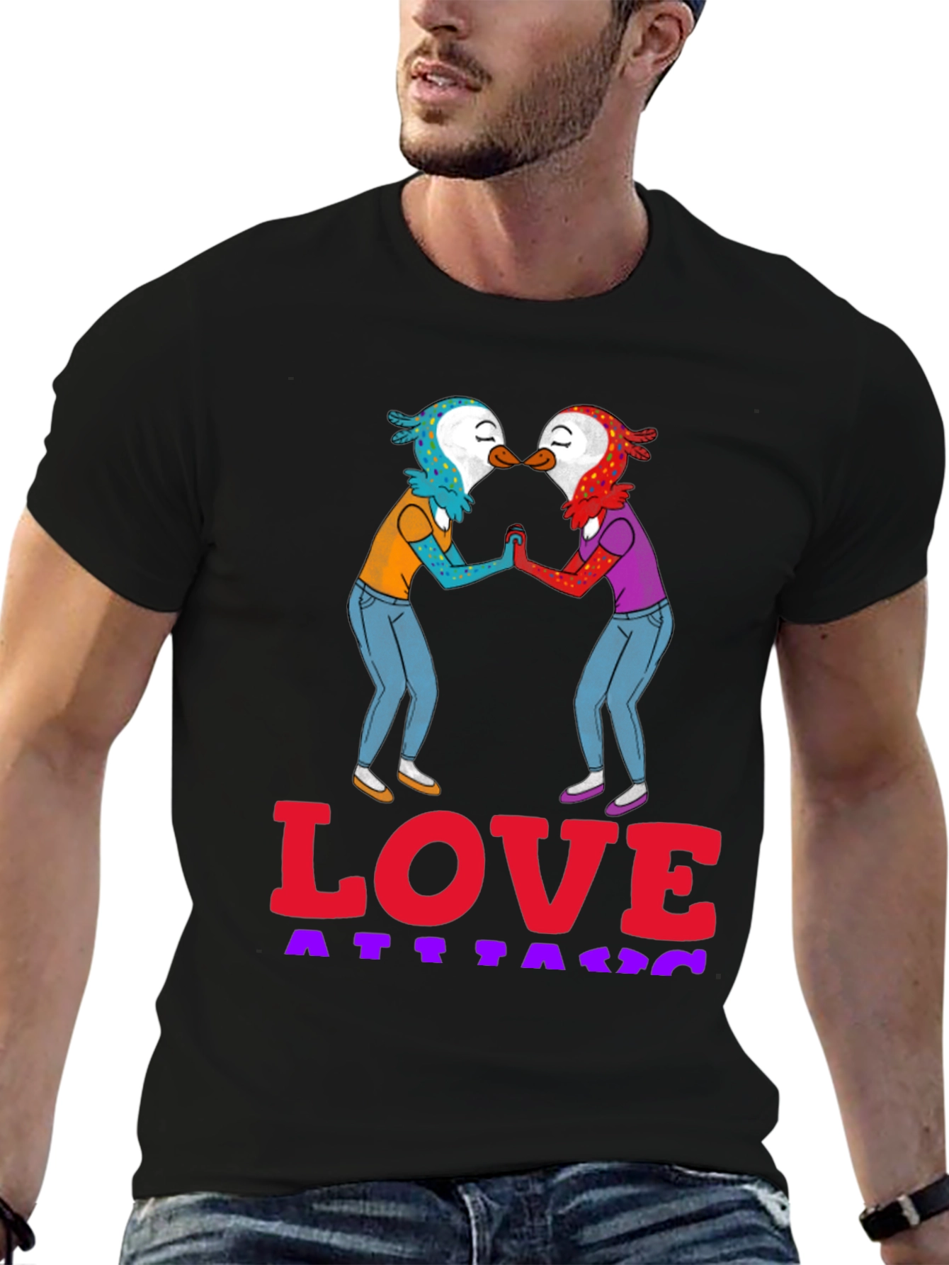 Black Love Attack Graphic Tee - Unisex Black T-Shirt view 6