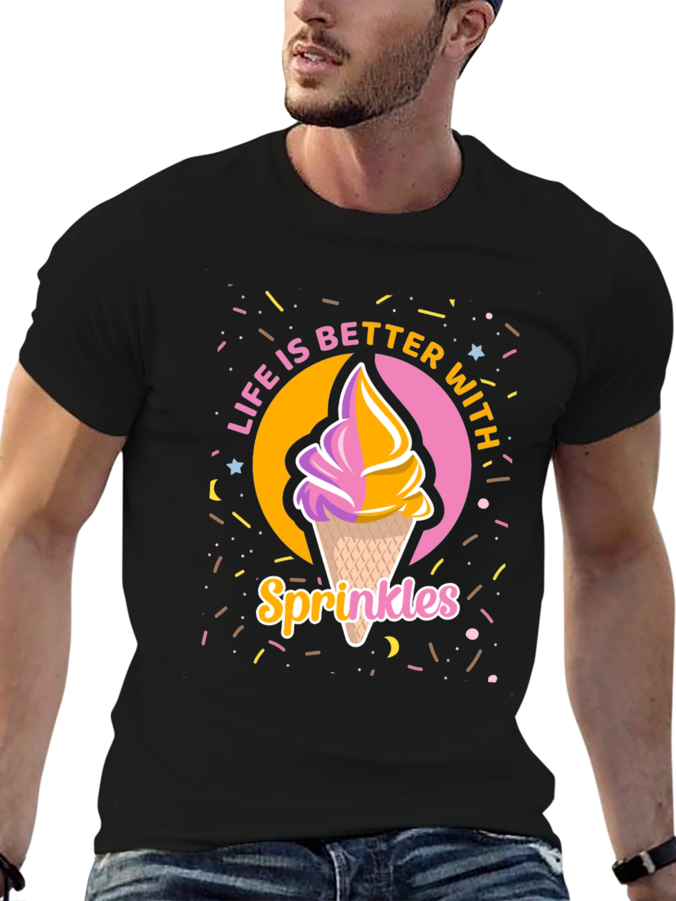 Black Life is Better with Sprinkles Black T-Shirt view 6