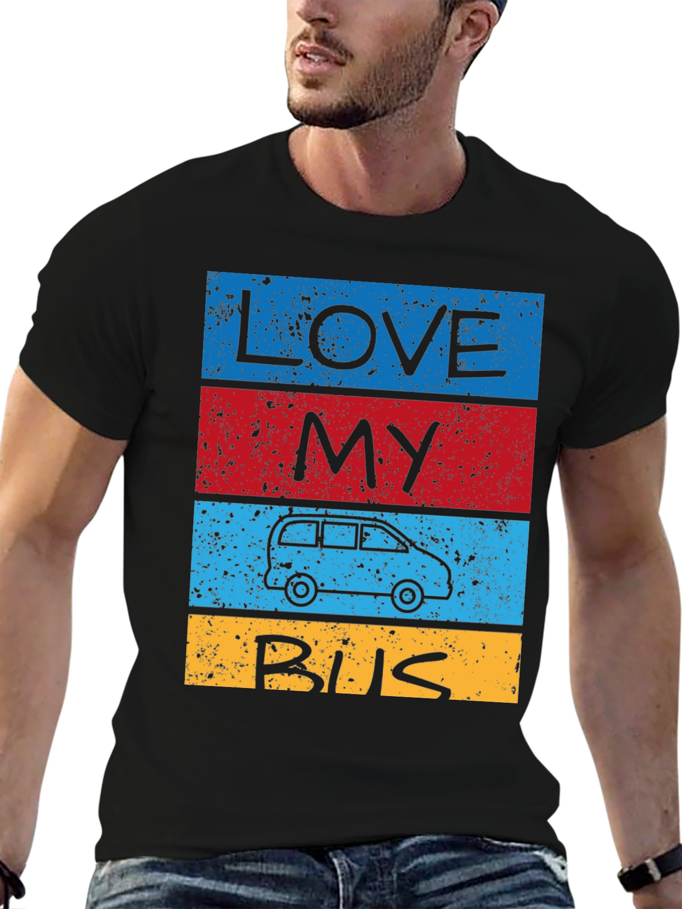 Black Love My Bus T-Shirt - Retro Van Design view 6