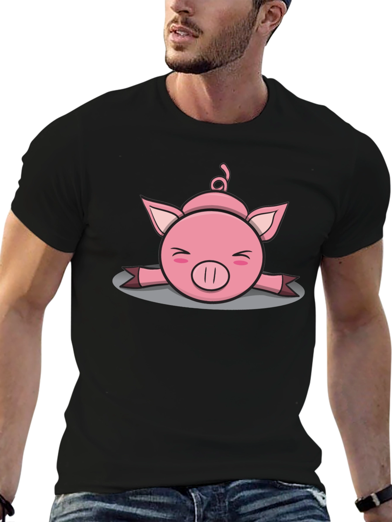 Black Funny Pig T-Shirt - Splat Design - Cute Cartoon Tee view 6
