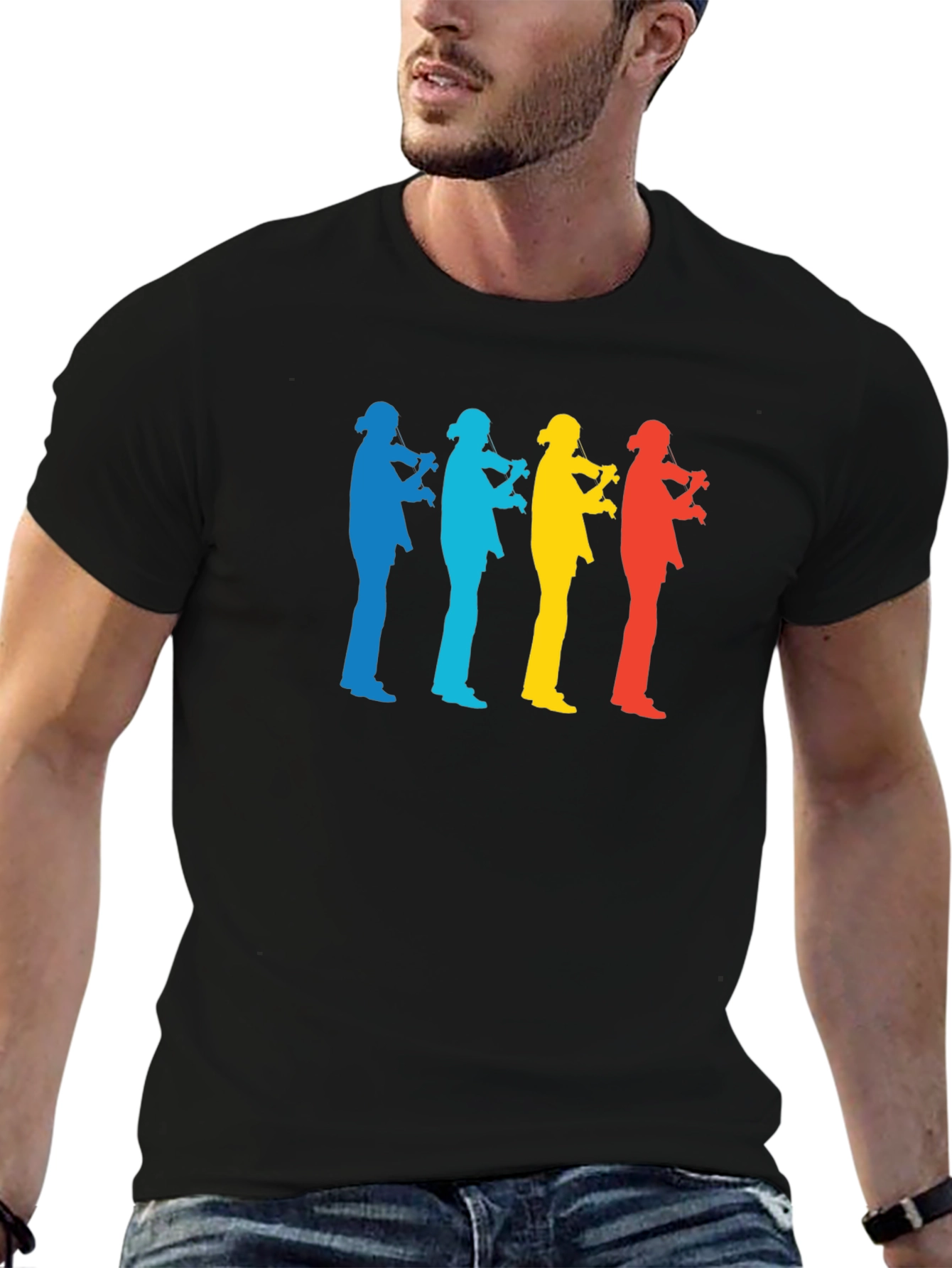 Black Rainbow Violinist Silhouette Graphic Tee - Cool Music Lover Shirt view 6