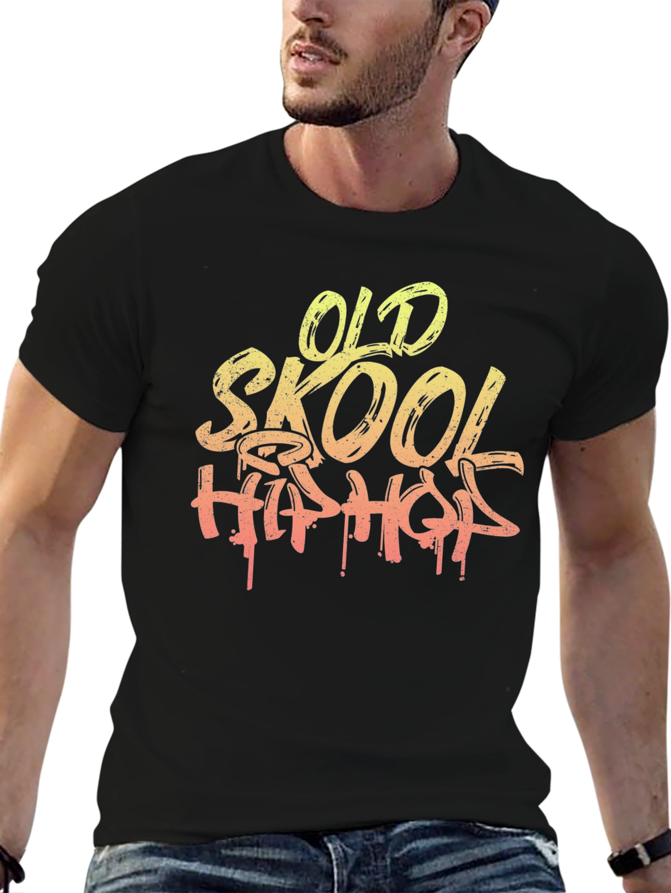 Black Old Skool Hip Hop Graphic T-Shirt - Black view 6