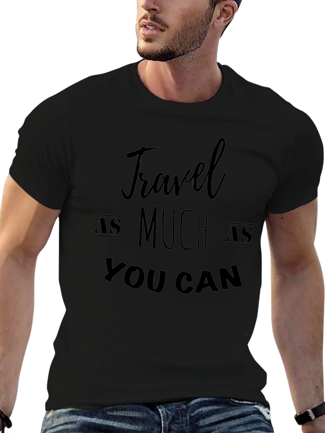 Black Travel As Much As You Can - Black T-Shirt view 6