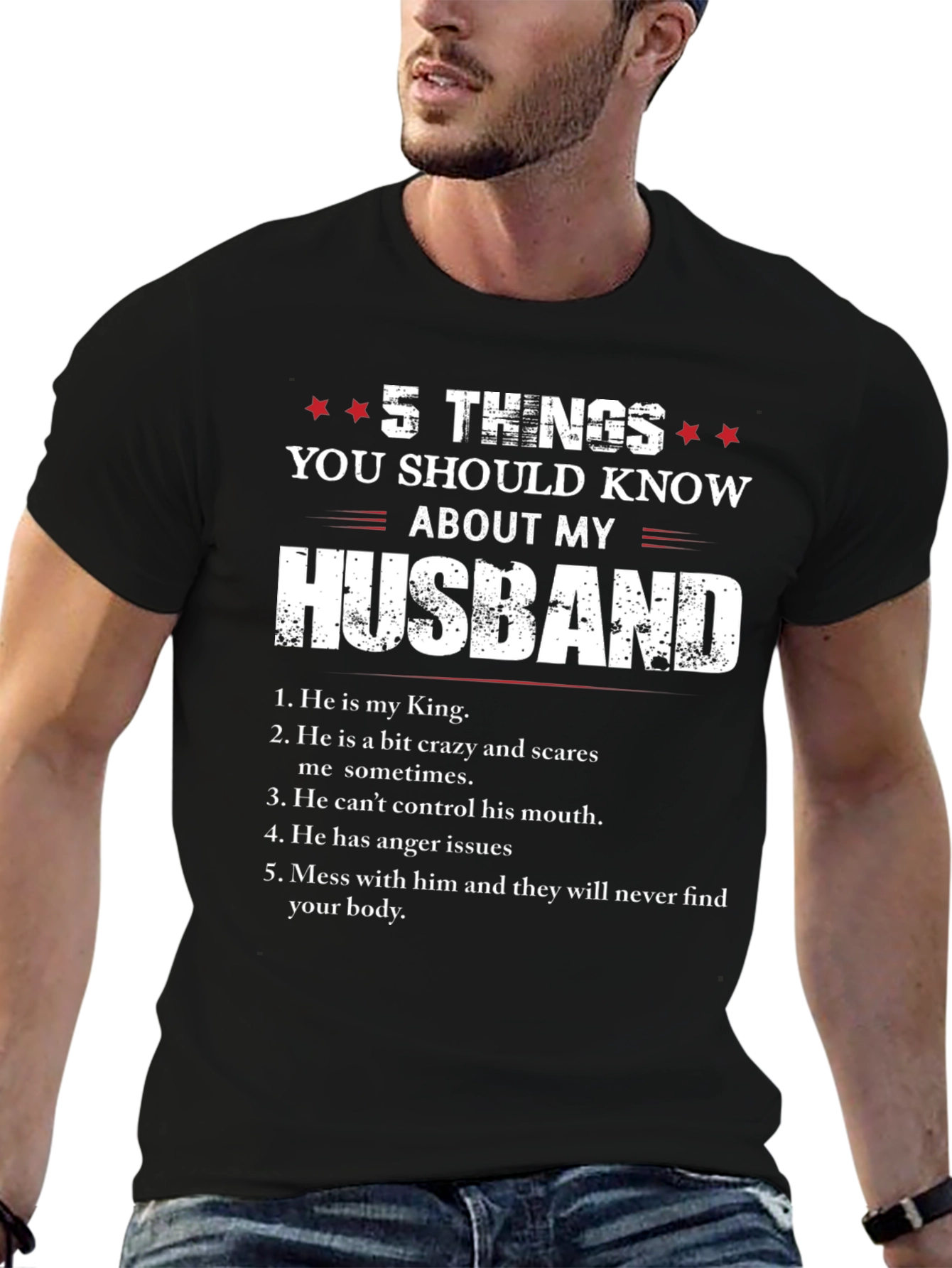 Black 5 Things You Should Know About My Husband T-Shirt view 6