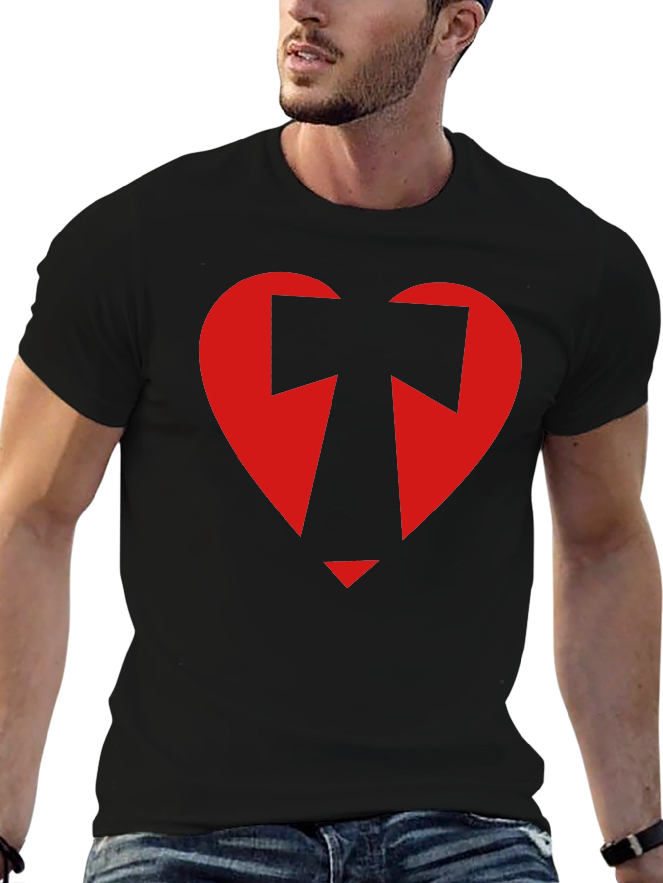 Black Geometric Heart Graphic Tee - Black view 6