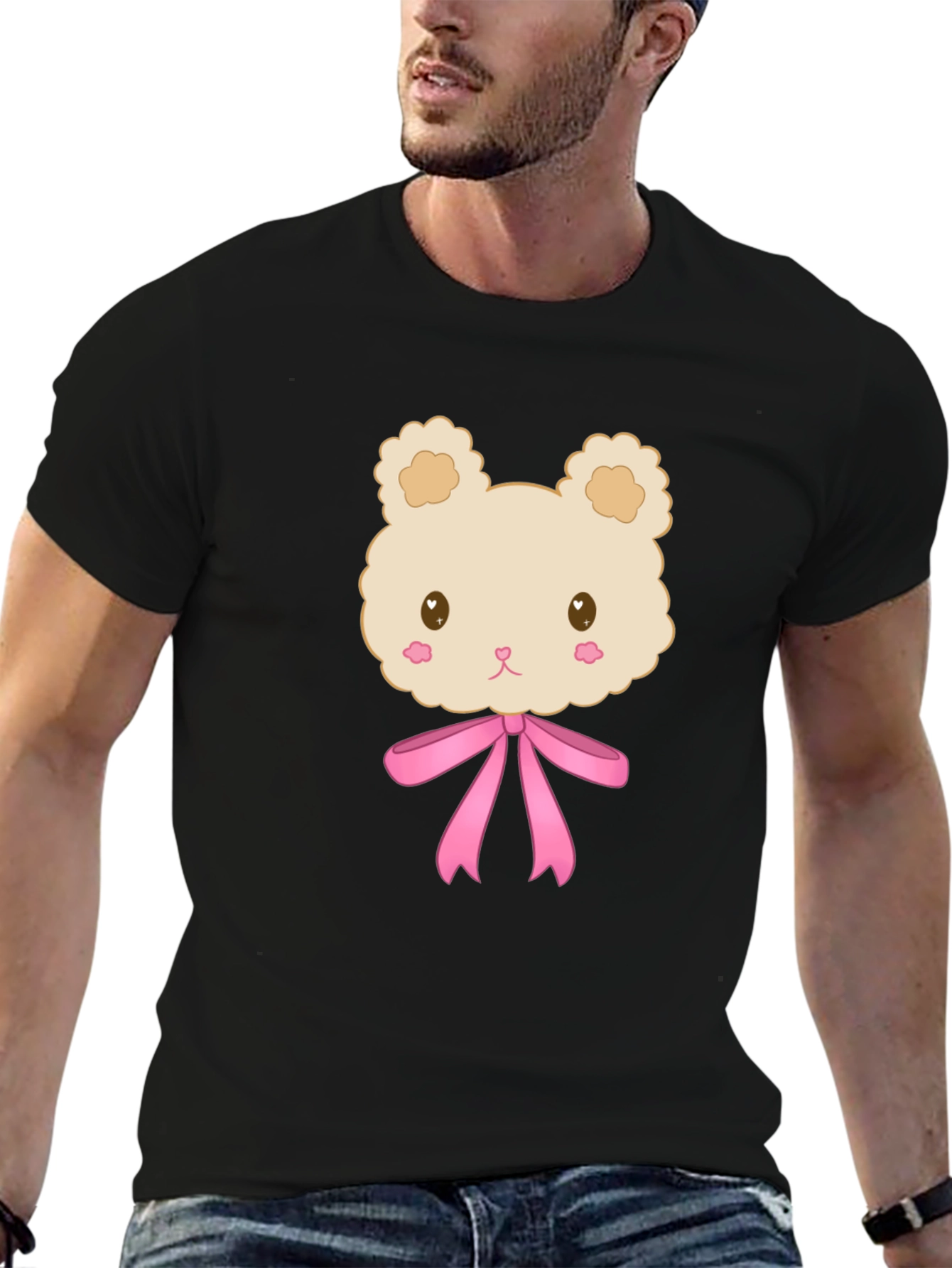 Black Cute Cartoon Teddy Bear T-Shirt - Black view 6