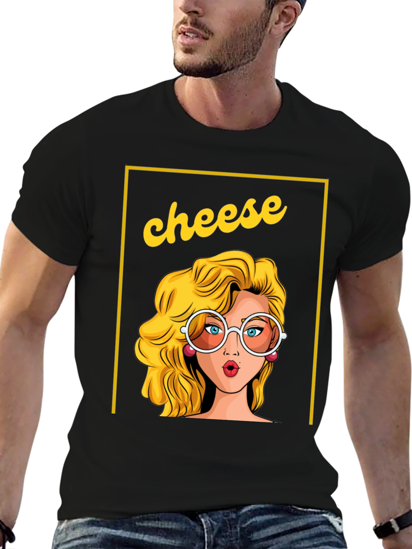 Black Retro 'Cheese' Graphic Tee - Unisex Black T-Shirt view 6