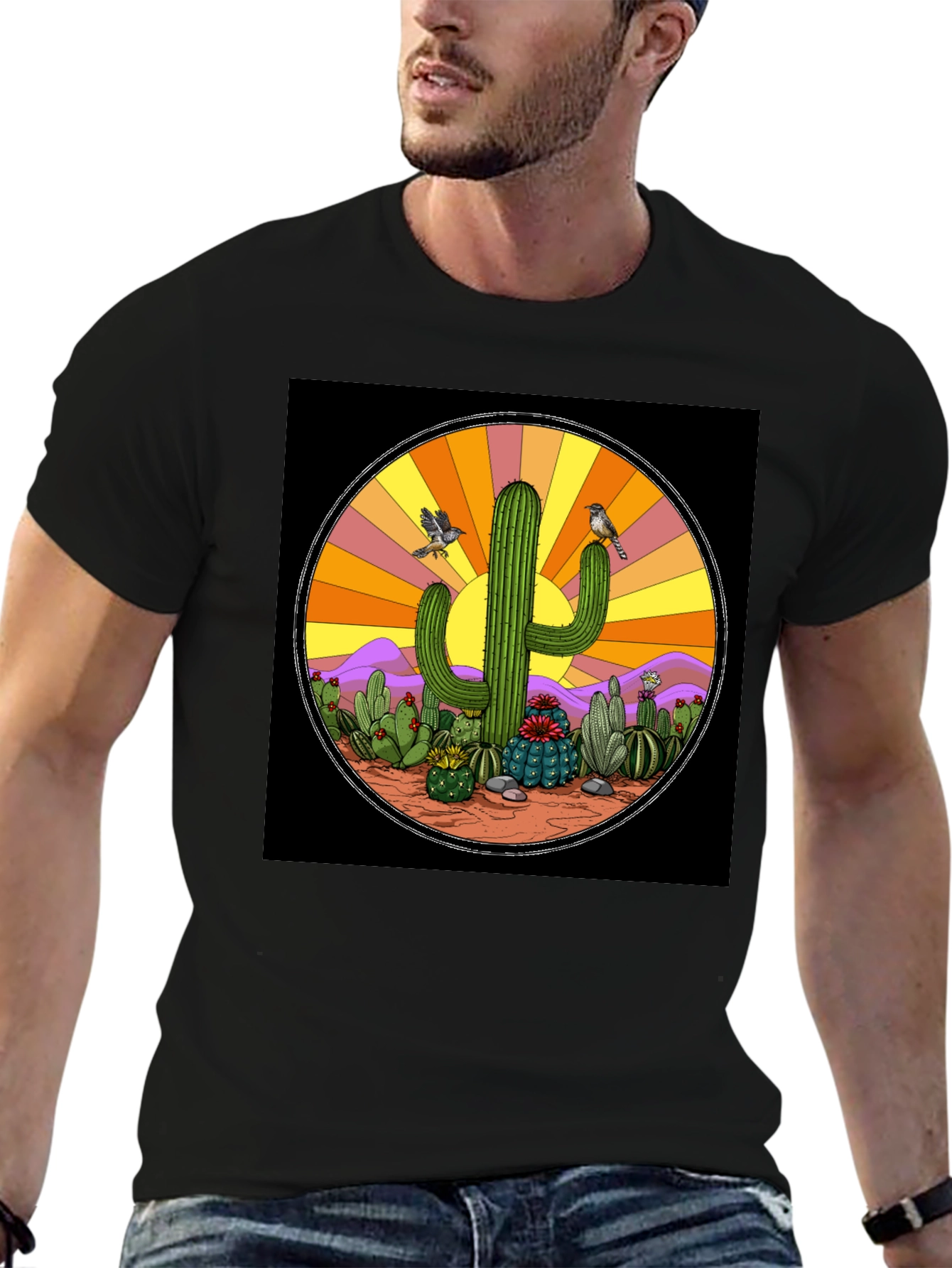Black Cactus Desert Graphic T-Shirt view 6