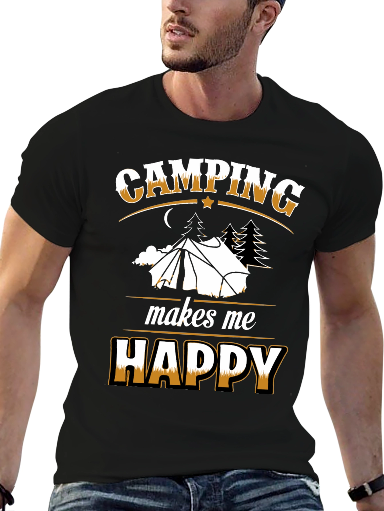 Black Camping Makes Me Happy Black T-Shirt view 6