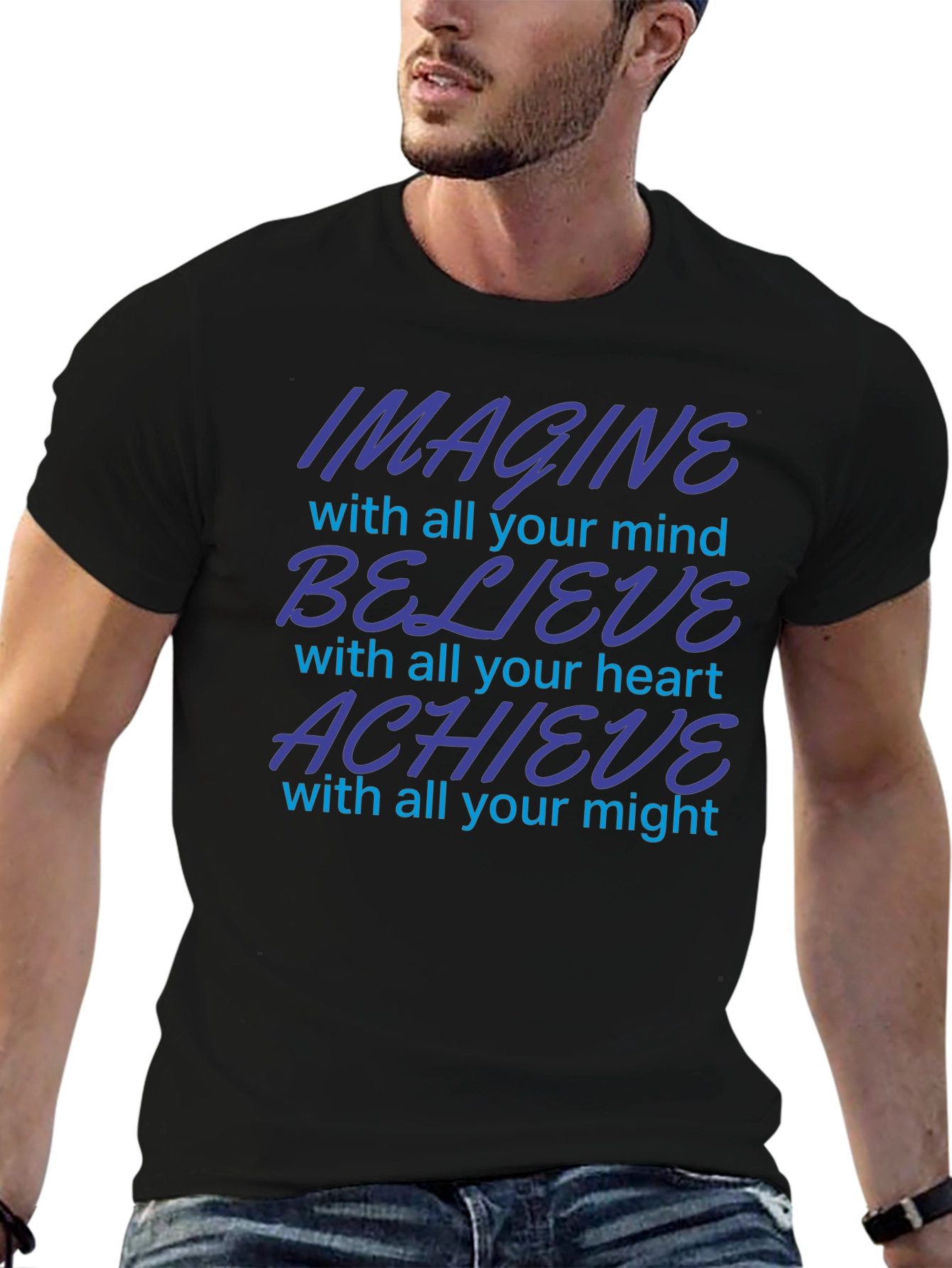 Black Imagine Believe Achieve Motivational T-Shirt view 6
