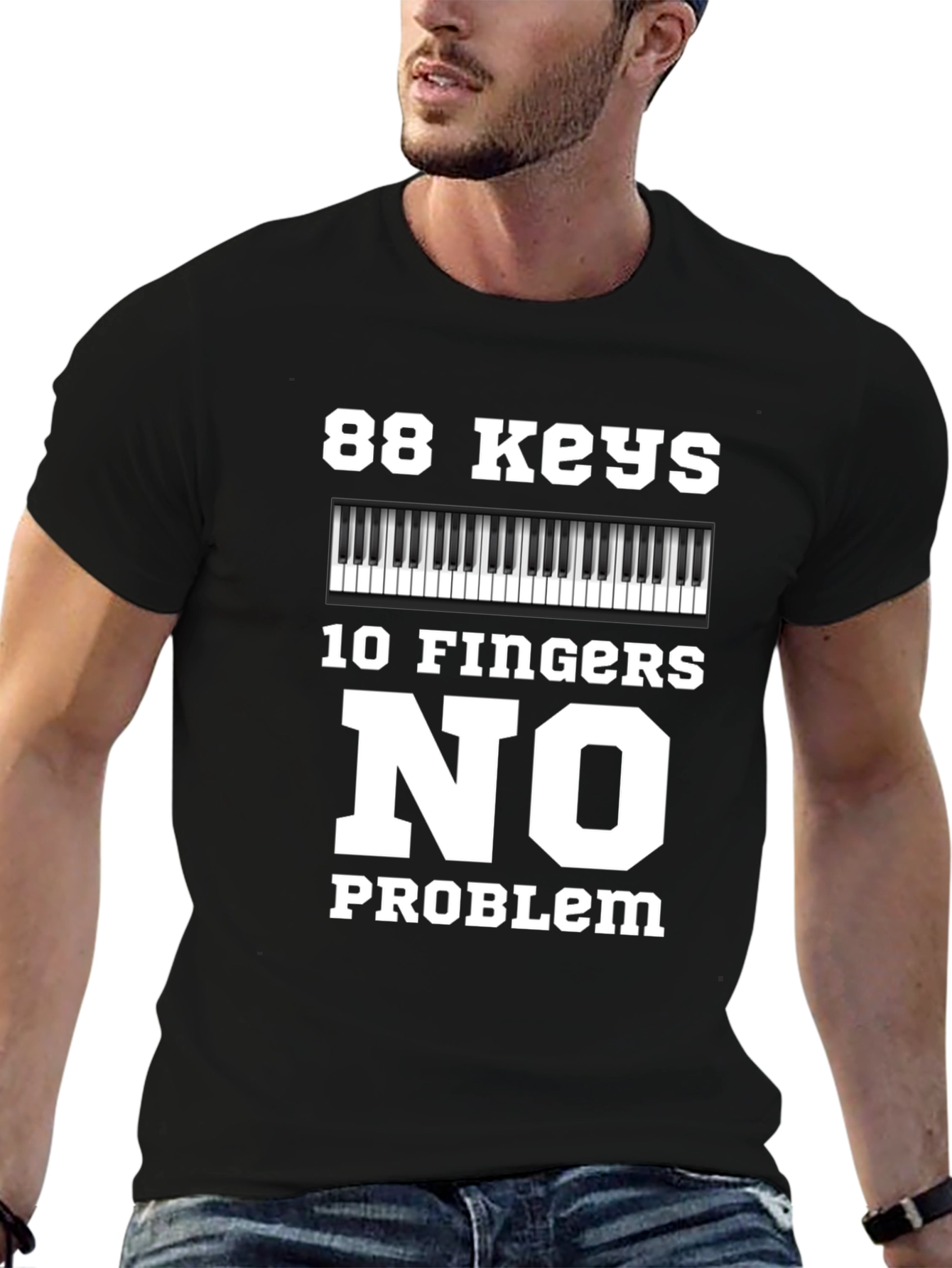 Black 88 Keys 10 Fingers No Problem Graphic Tee view 6