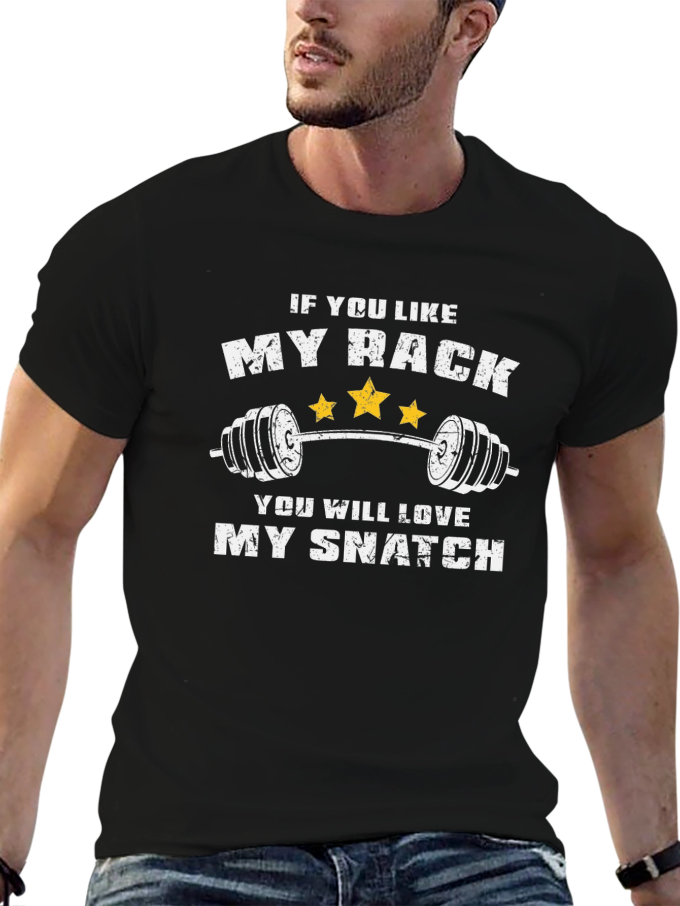 Black Funny Weightlifting T-Shirt - If You Like My Rack view 6