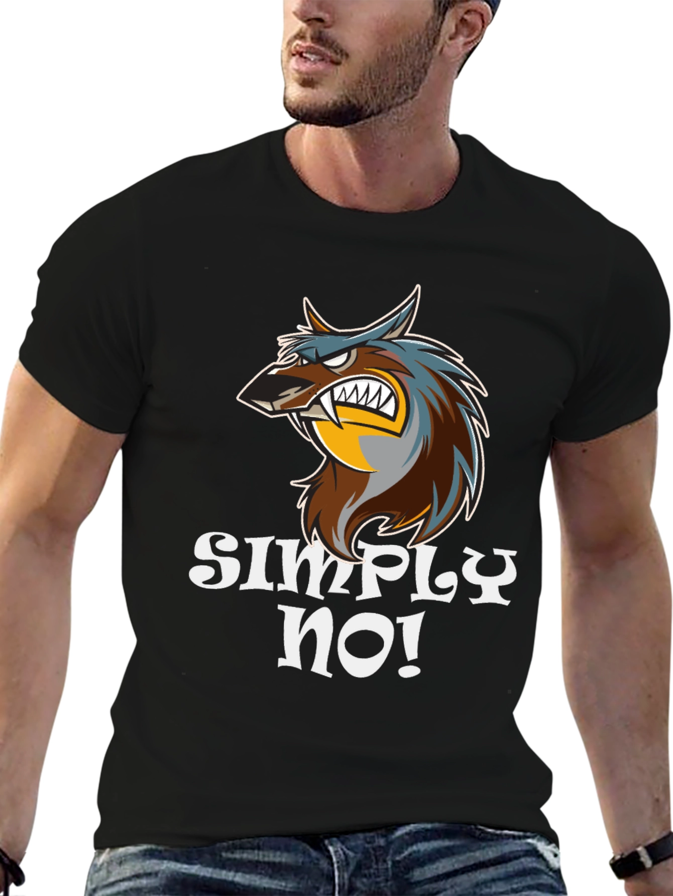 Black Simply No! Graphic Tee - Angry Wolf Design view 6