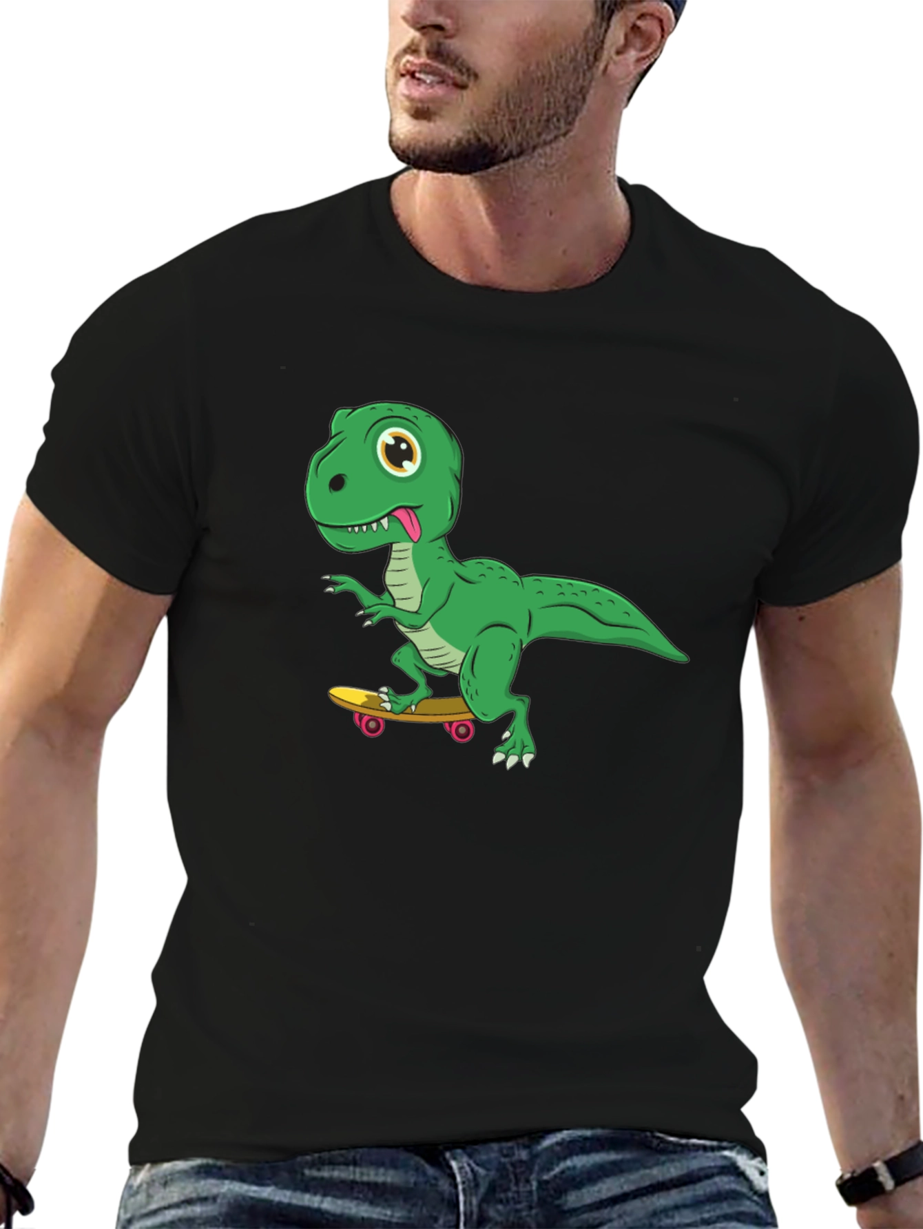 Black Skateboarding Dinosaur Graphic Tee view 6