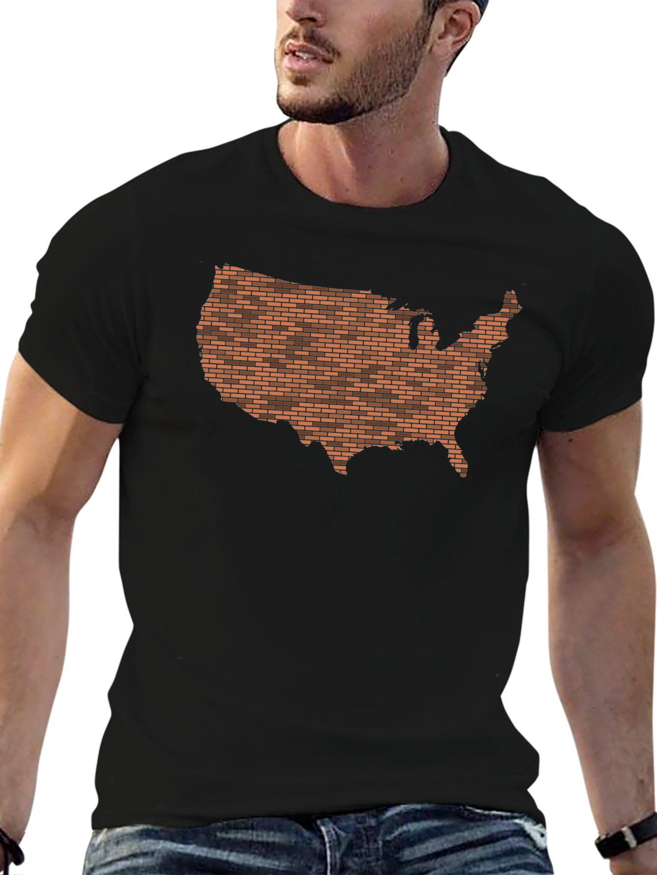 Black USA Brick Design T-Shirt - Black Graphic Tee view 6