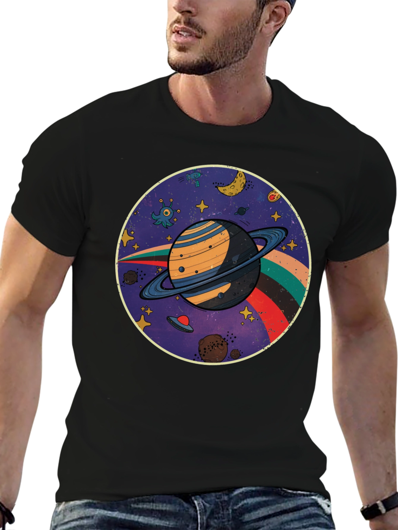 Black Retro Planet T-Shirt view 6