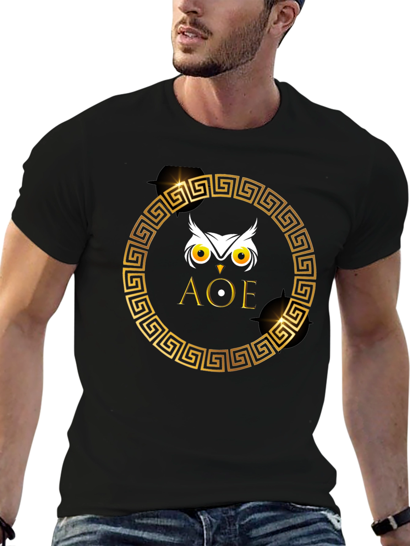 Black Owl AOE Graphic Tee - Greek Key Circle view 6