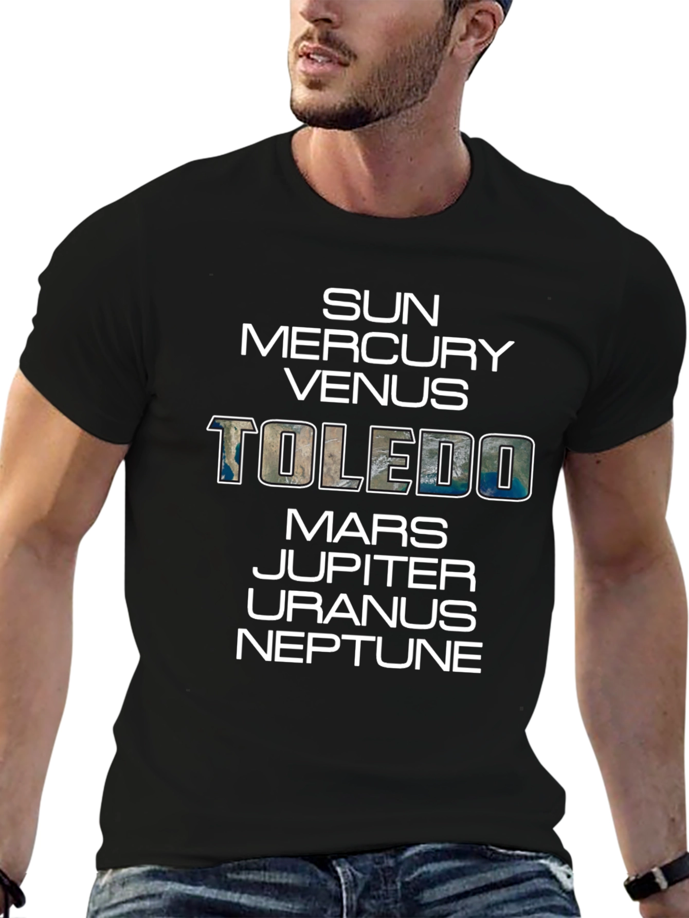 Black Planets Toledo Graphic T-Shirt - Mens Crew Neck Tee view 6