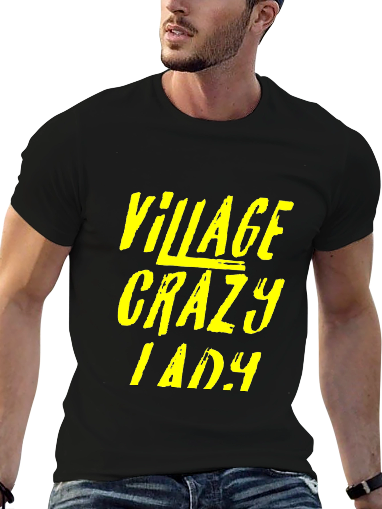 Black Village Crazy Lady Graphic T-Shirt - Unisex Black Tee view 6