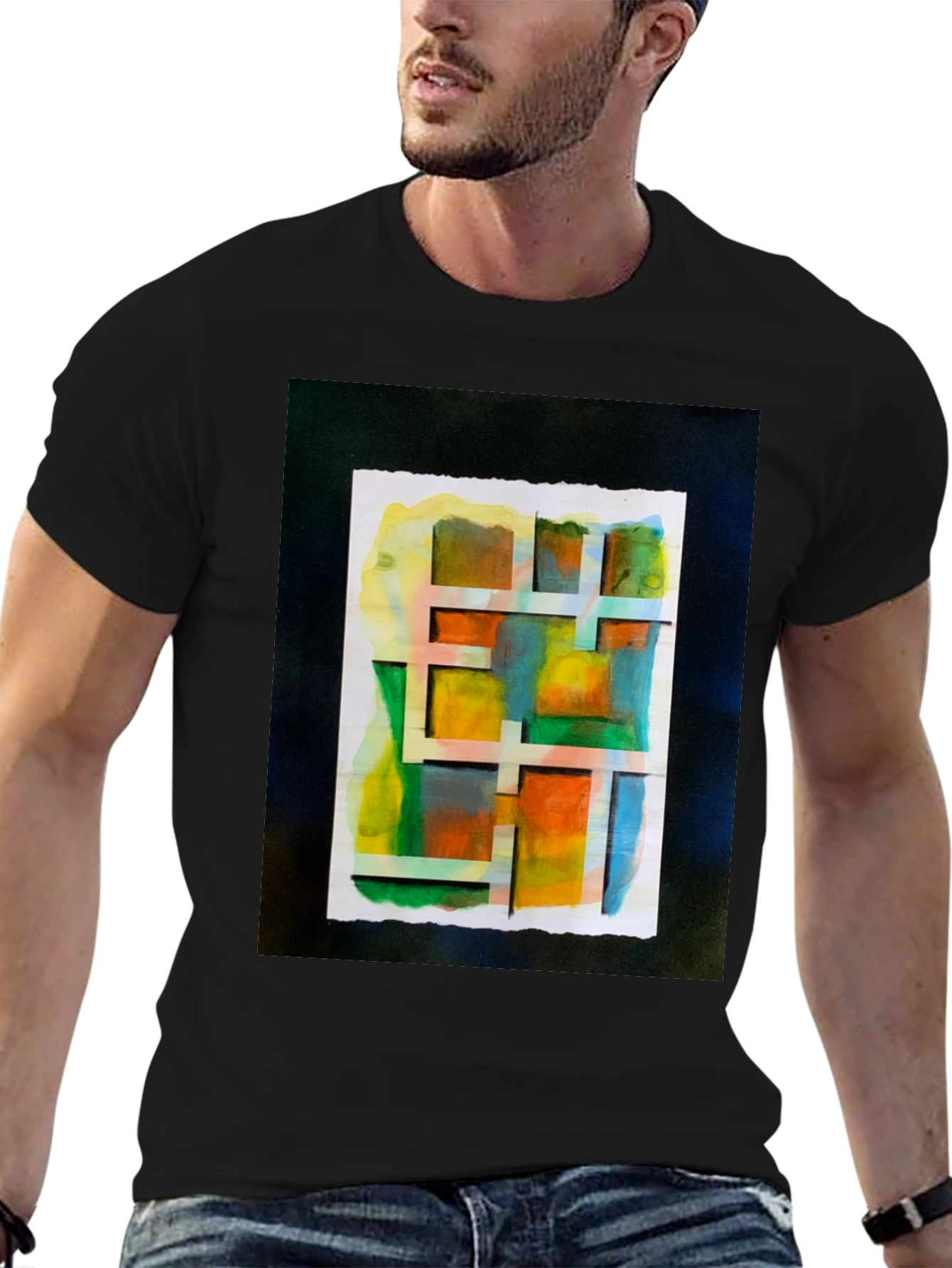 Black Abstract Watercolor Grid Graphic Tee view 6