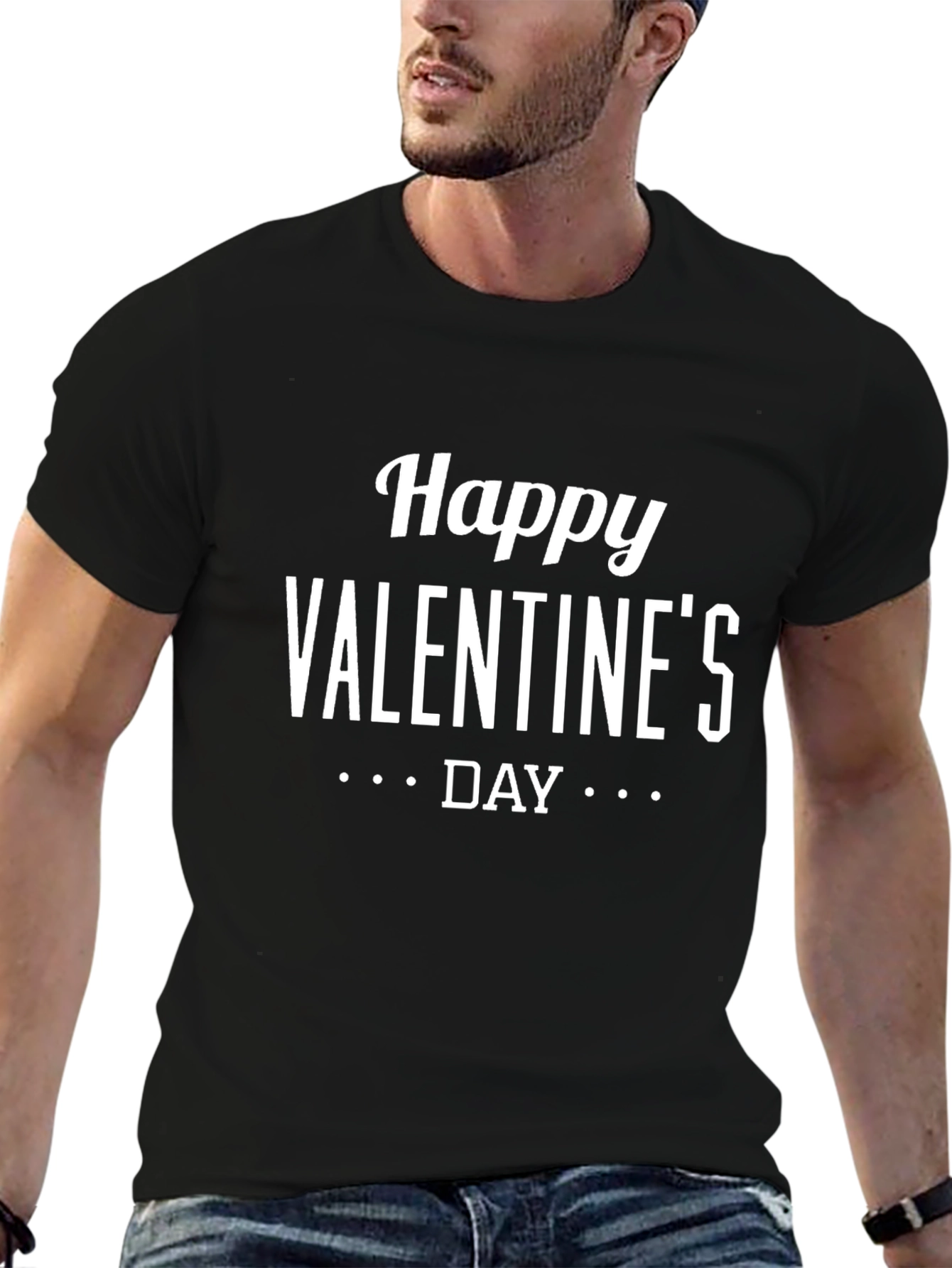 Black Happy Valentine's Day Black Graphic Tee Shirt view 6