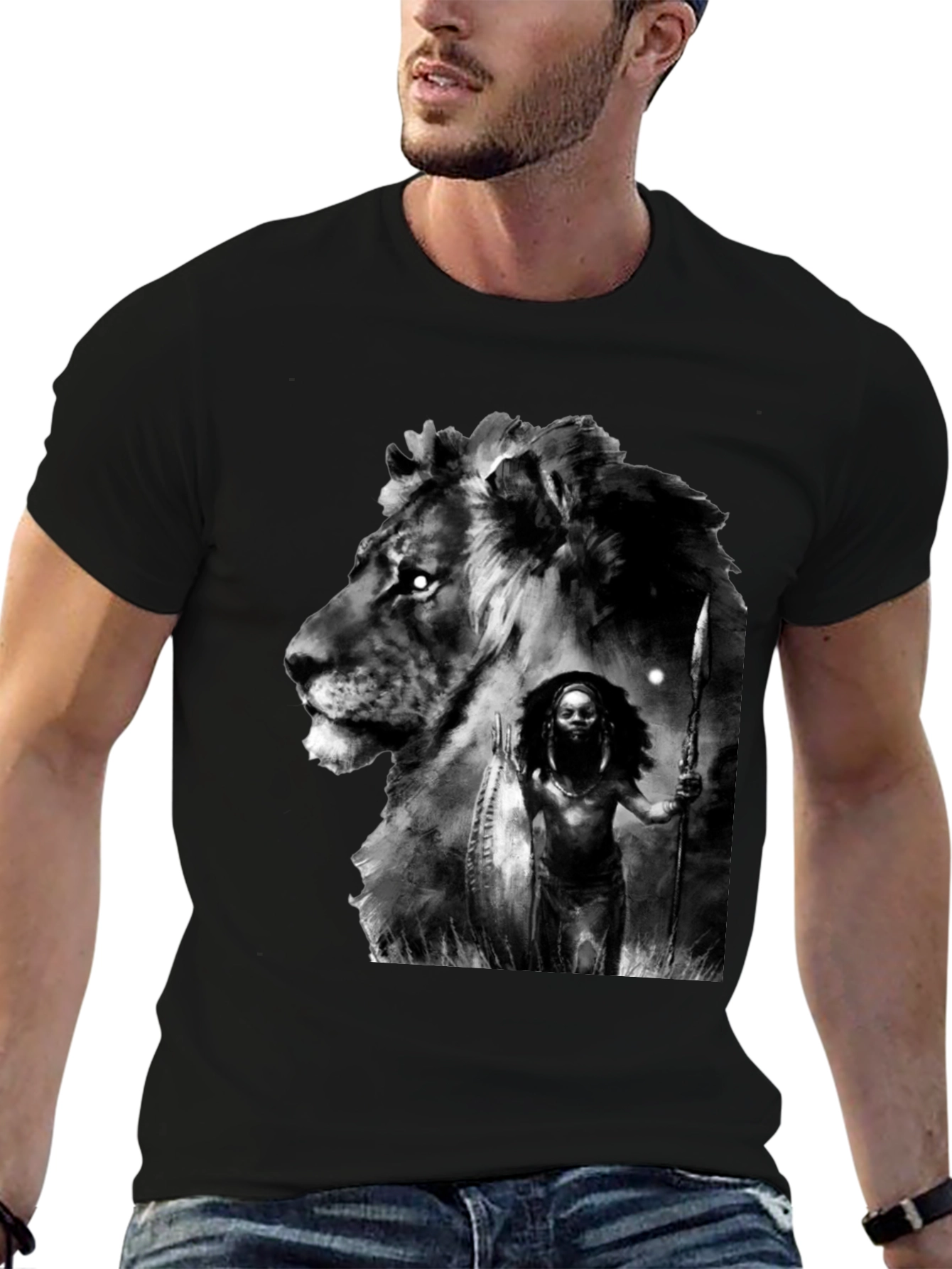 Black Lion Warrior Graphic Black T-Shirt view 6