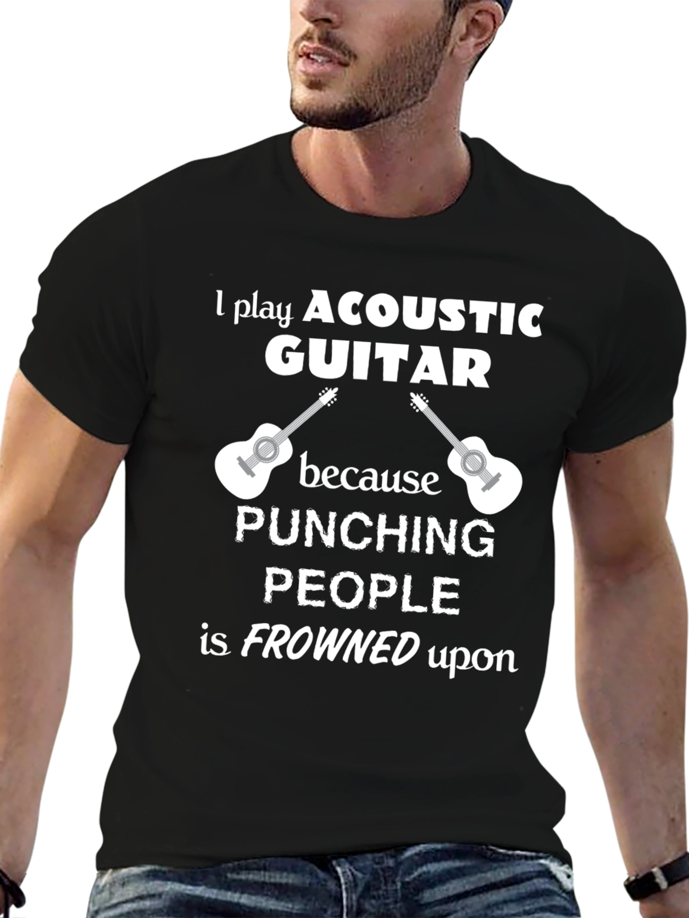 Black Acoustic Guitar T-Shirt - Funny Musician Tee view 6