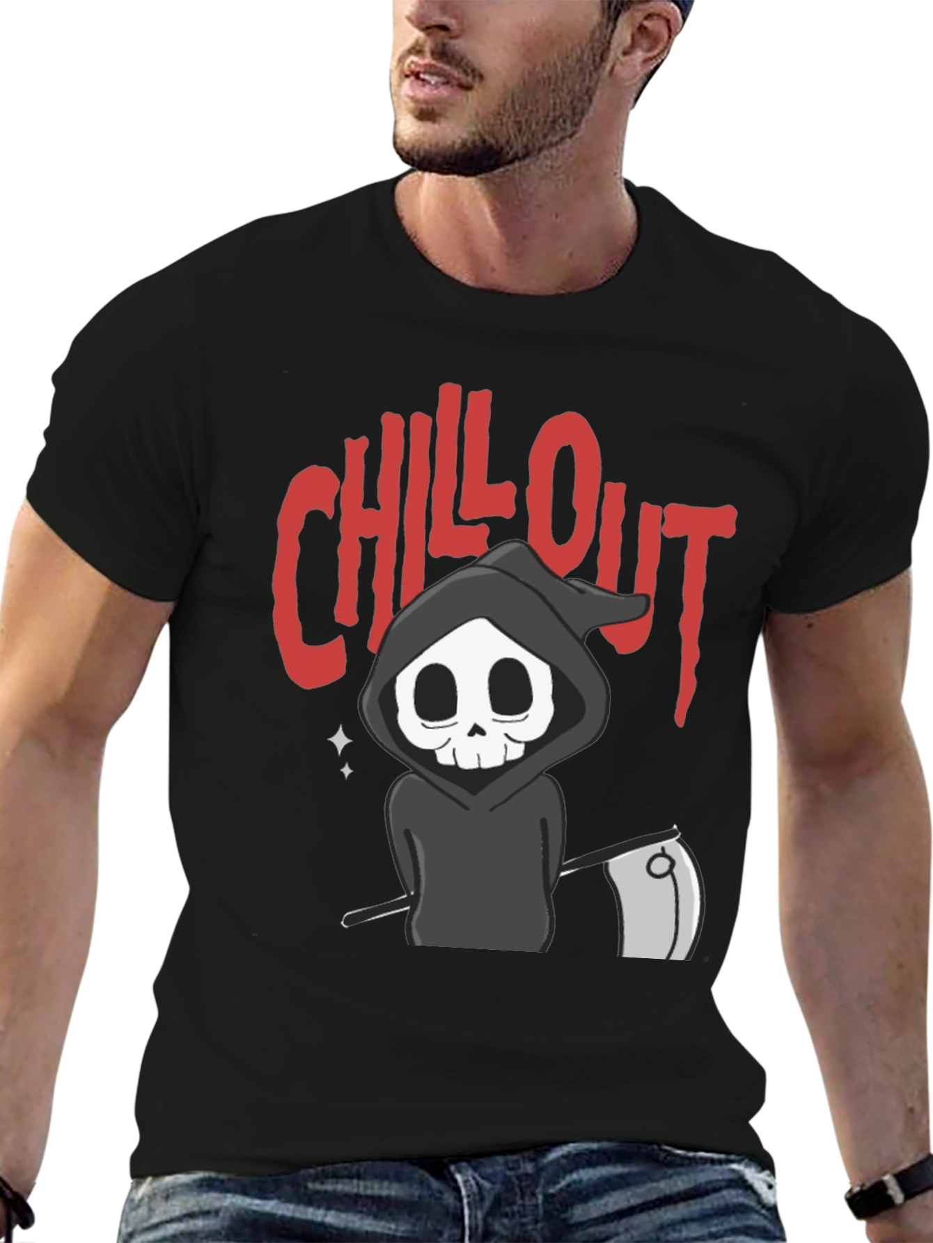Black Chill Out Grim Reaper Graphic T-Shirt view 6