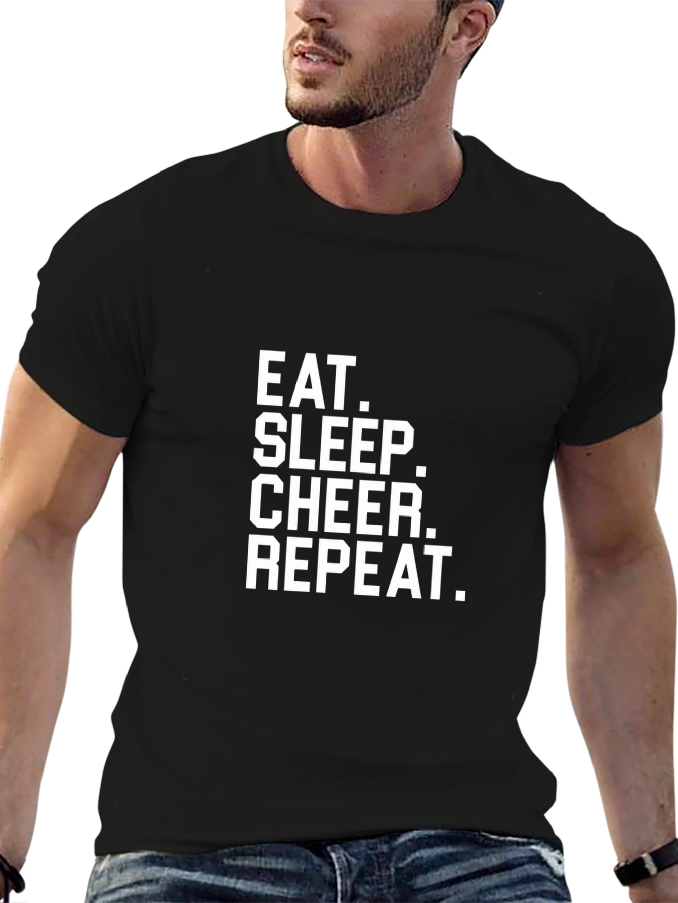 Black Eat Sleep Cheer Repeat Black T-Shirt view 6