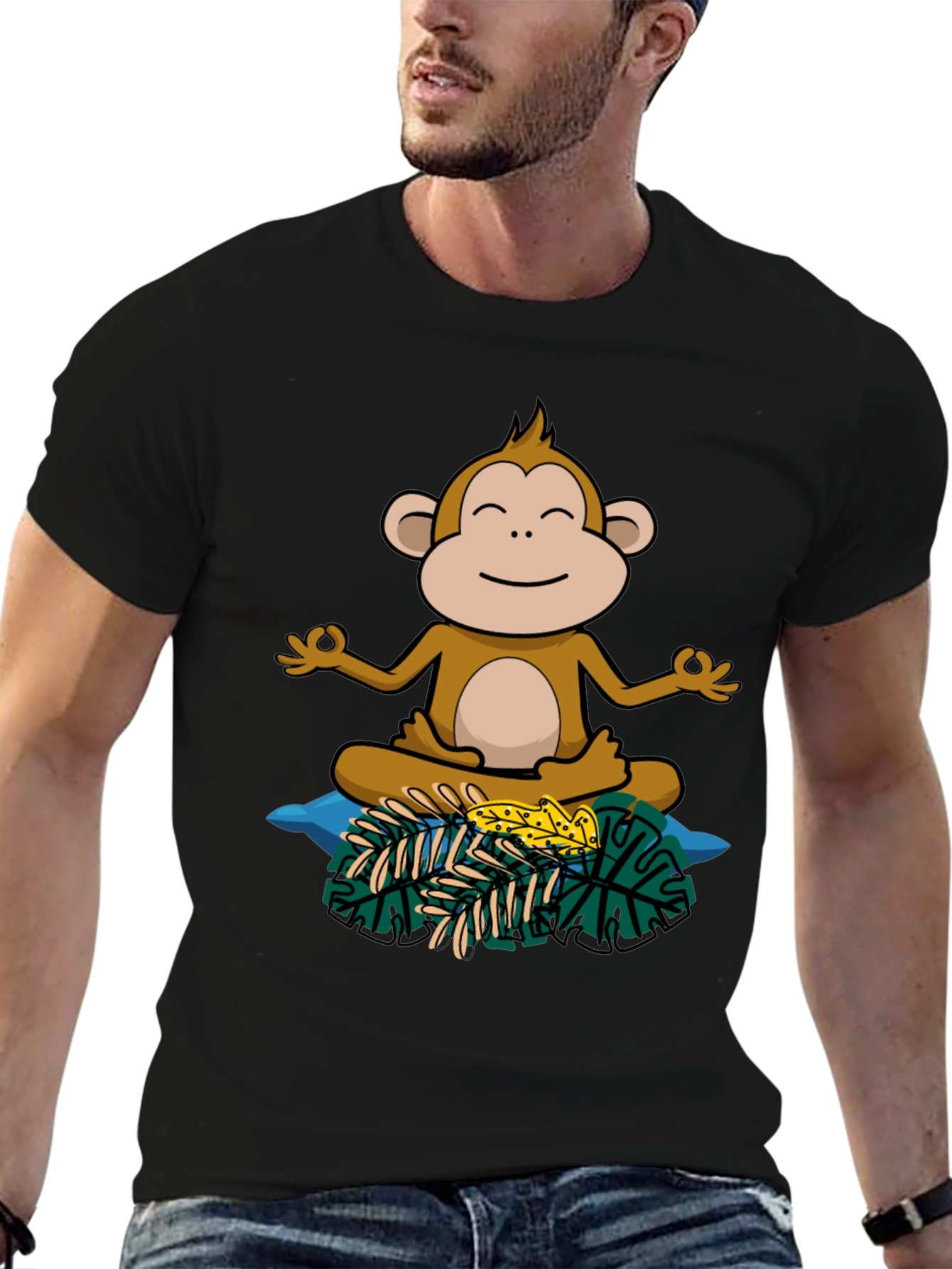 Black Zen Monkey Graphic Tee - Relaxed Fit Cotton Shirt view 6