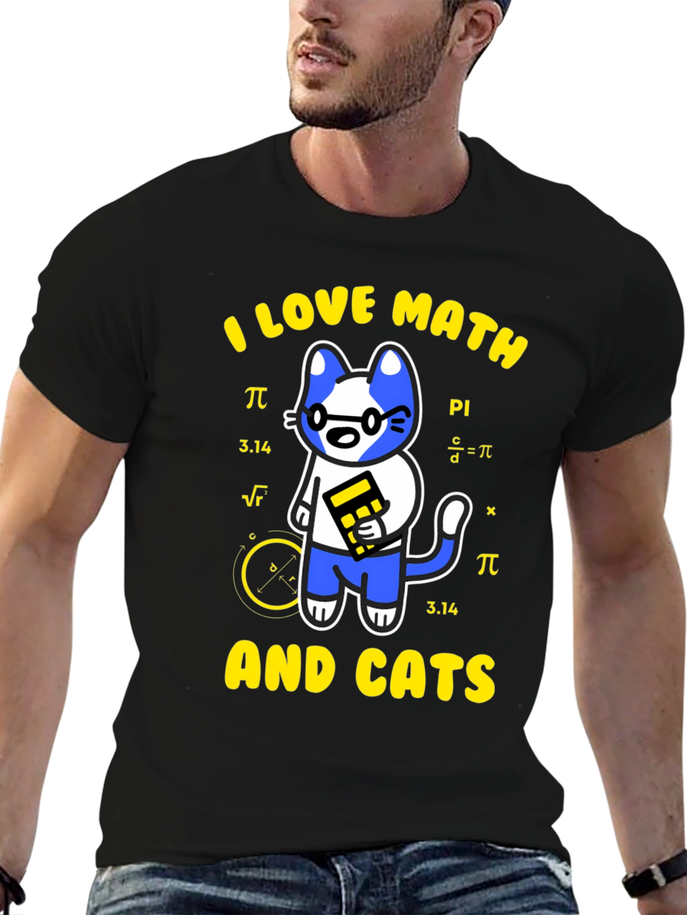 Black I Love Math and Cats T-Shirt Funny Geek Nerd Tee view 6