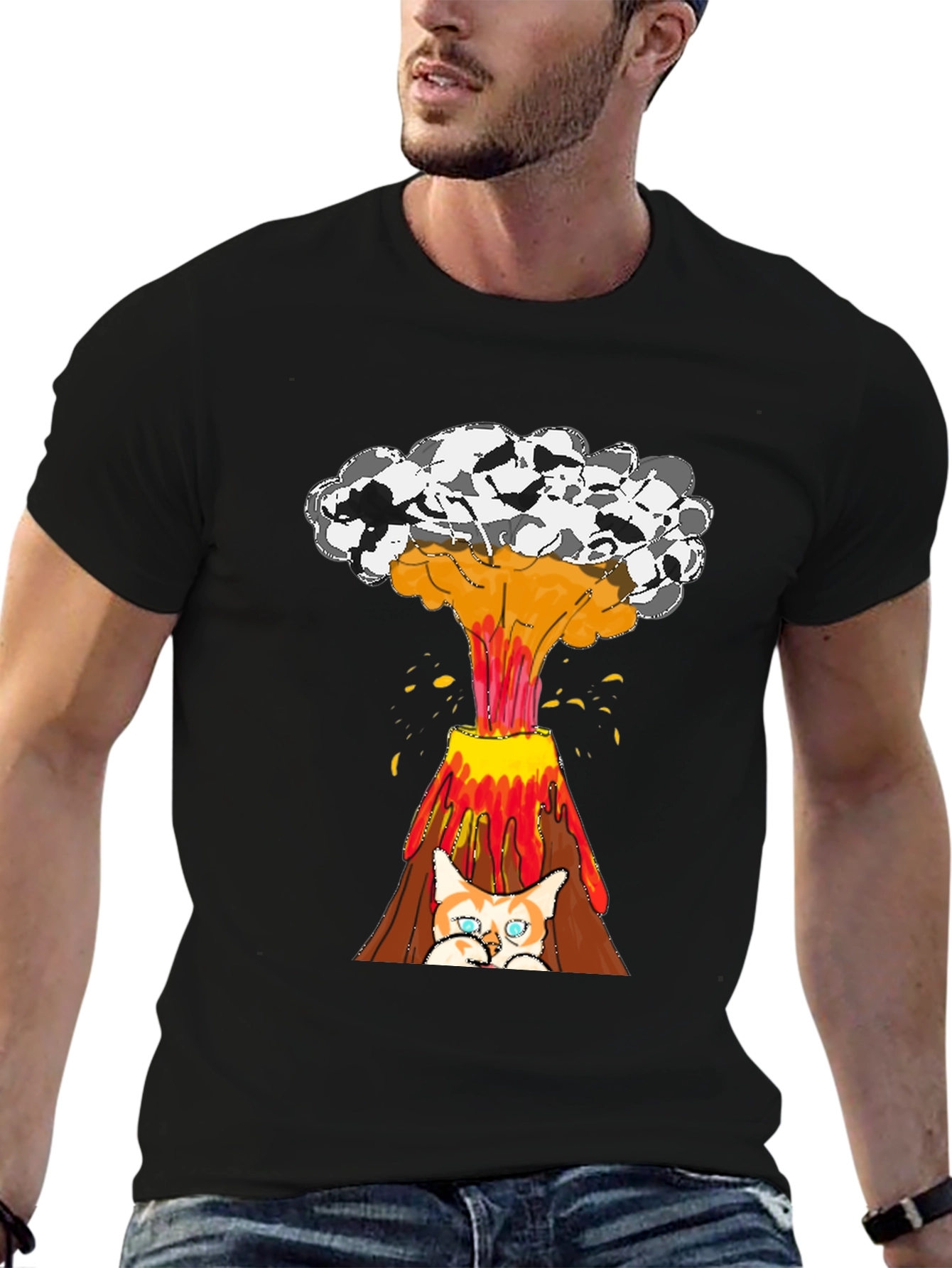 Black Cat Volcano T-Shirt - Explosive Style view 6
