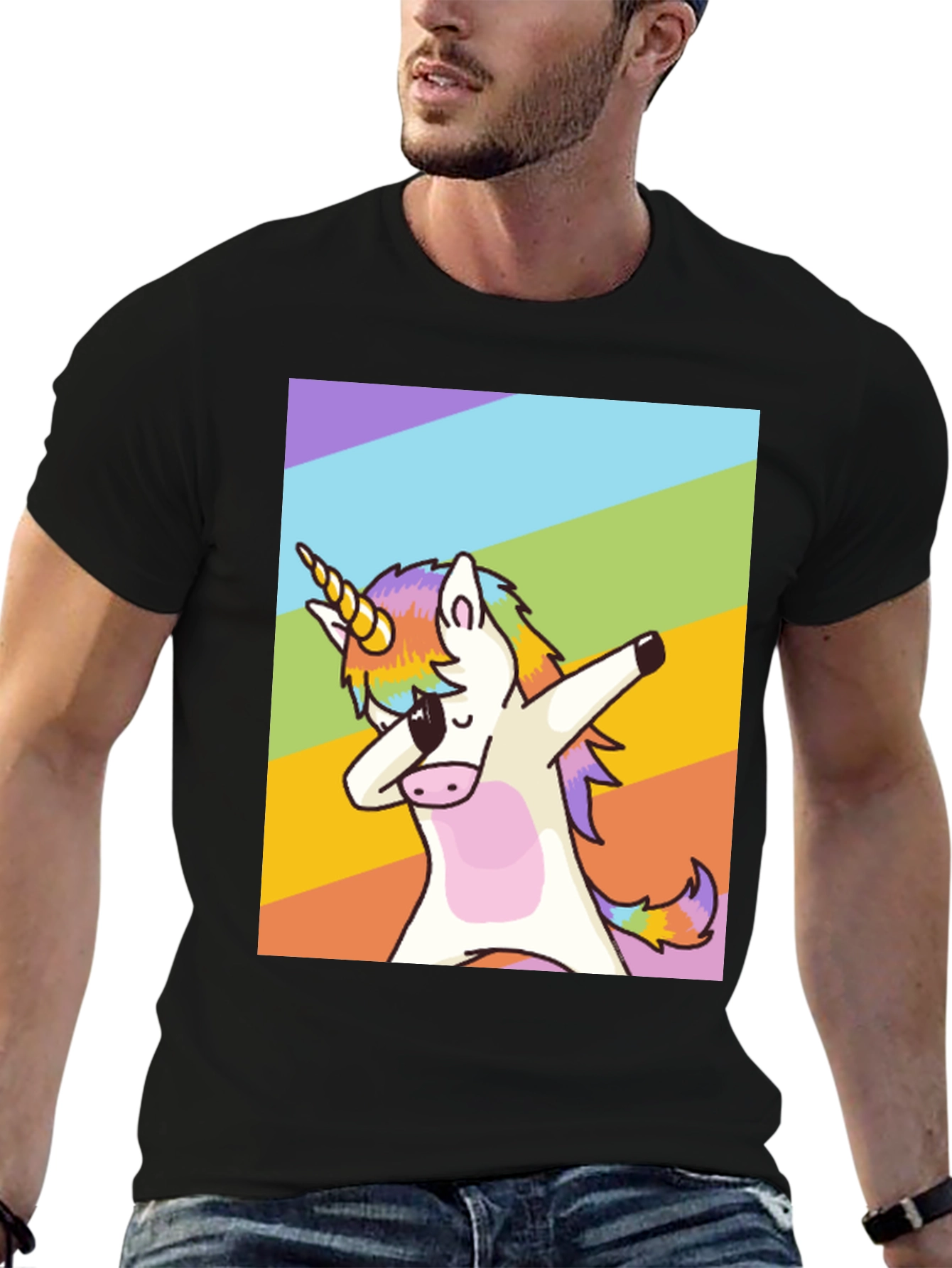Black Dabbing Unicorn Rainbow T-Shirt - Fun & Unique Style view 6