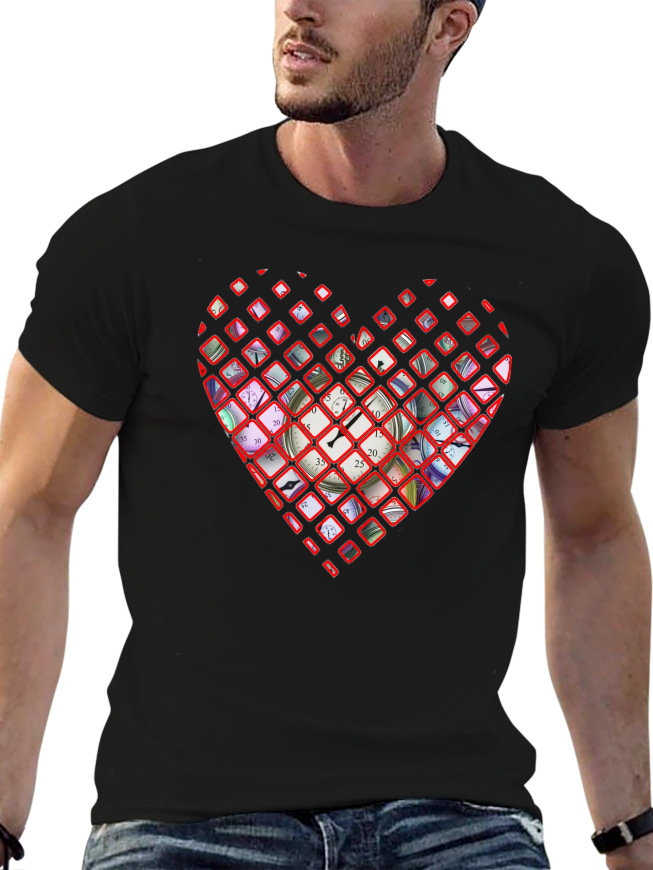 Black Time Heart Graphic Tee - Stylish Men's T-Shirt view 6