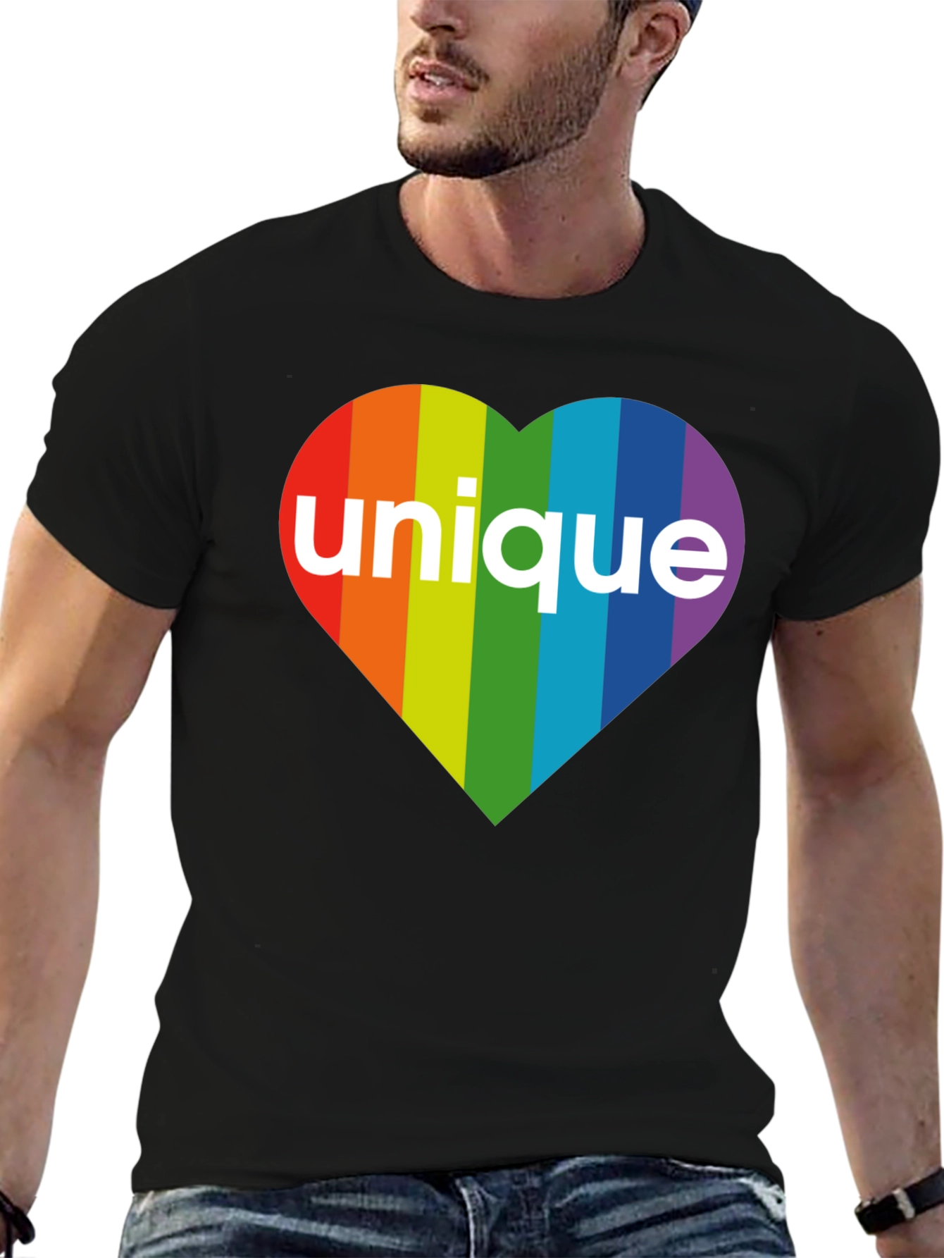 Black Unique Rainbow Heart T-Shirt - Pride Apparel view 6