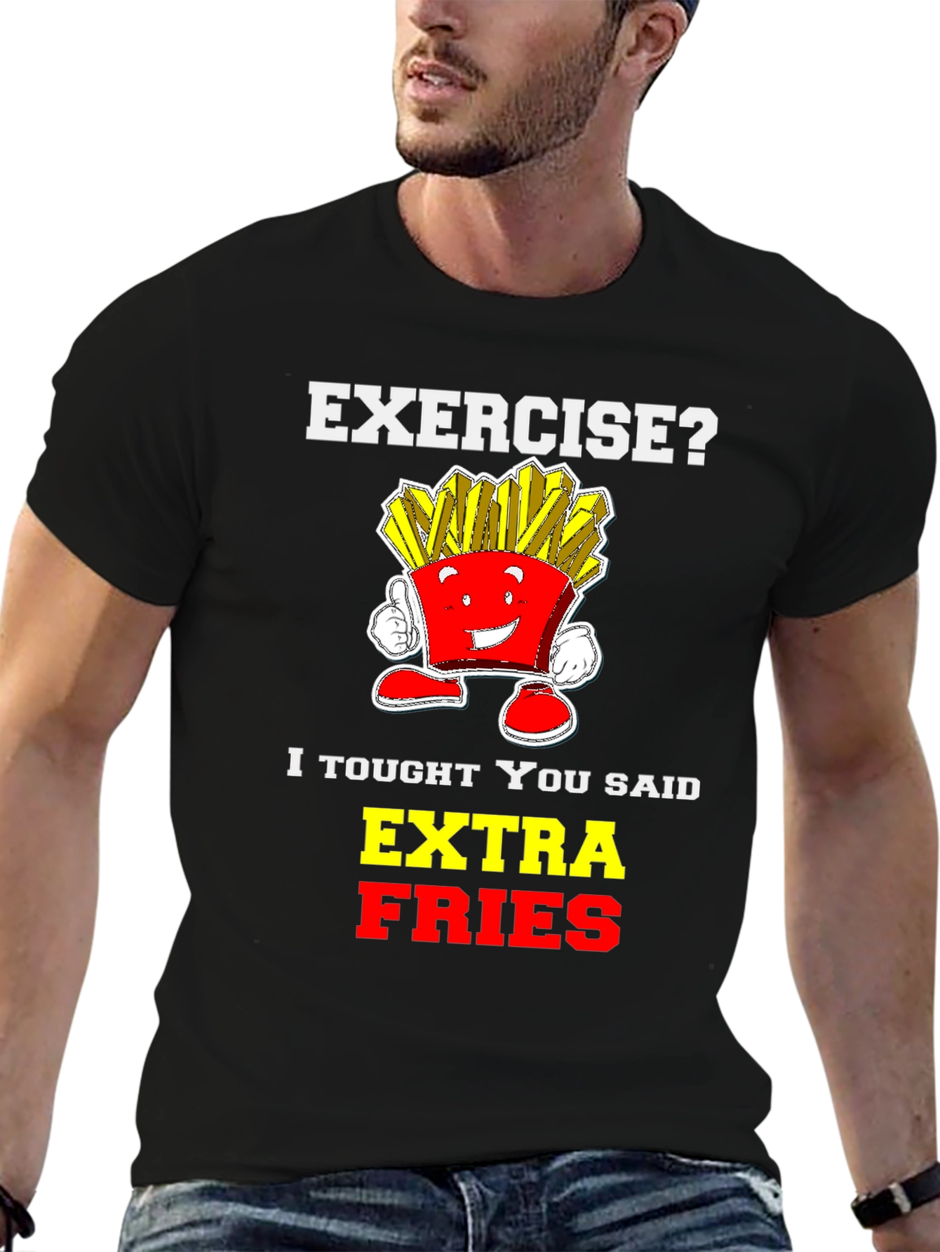 Black Funny Extra Fries Graphic T-Shirt view 6