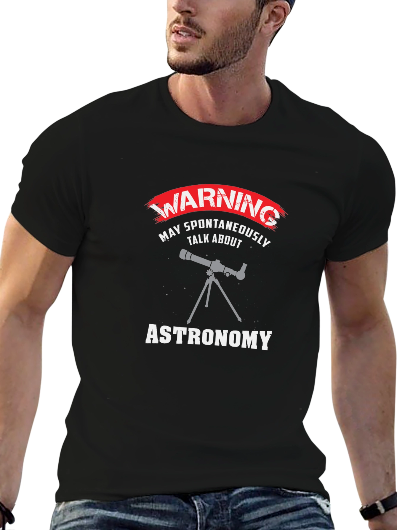 Black Astronomy Warning Men's Black T-Shirt view 6
