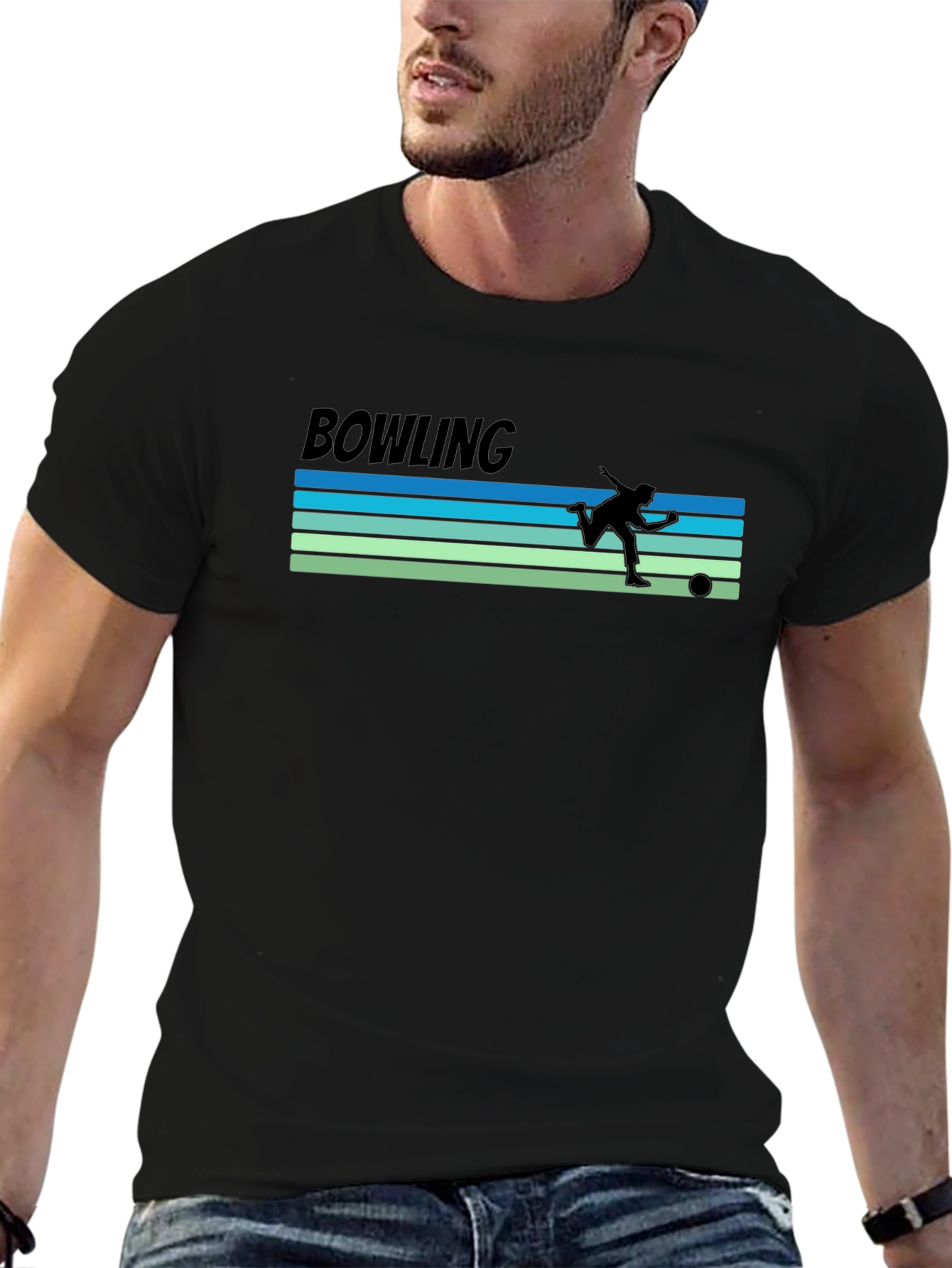 Black Bowling Retro Style Graphic T-Shirt view 6