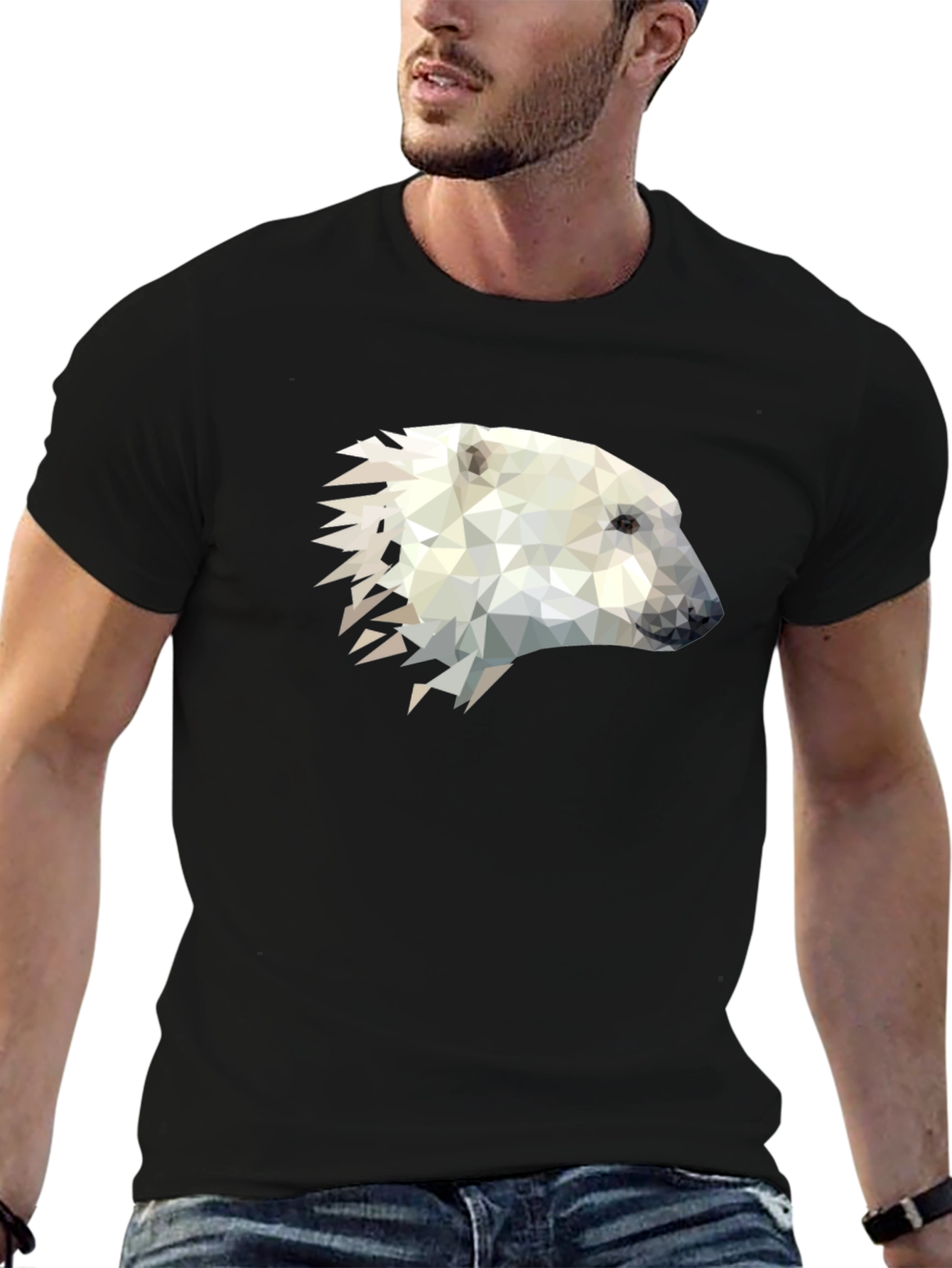 Black Geometric Polar Bear Graphic Tee - Black Cotton Blend Shirt view 6