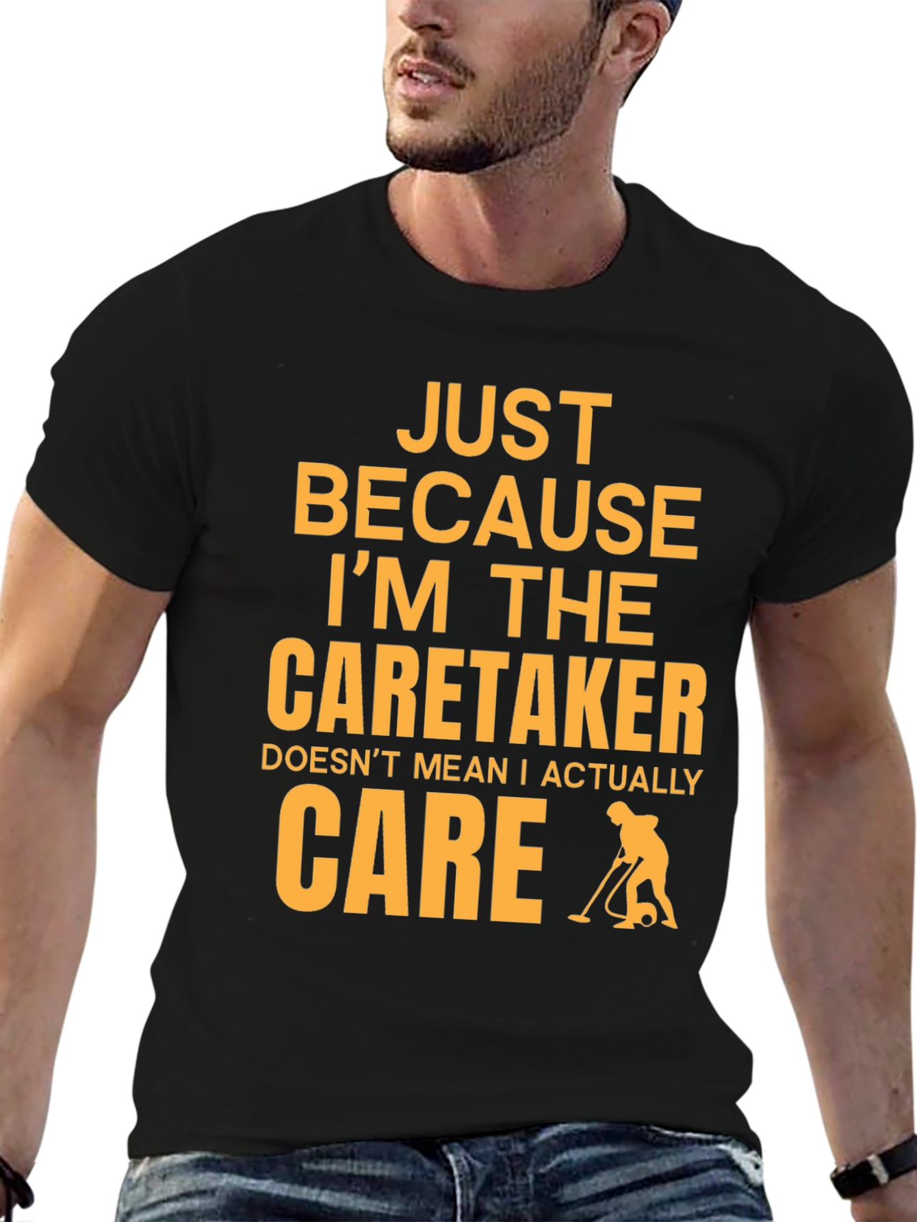 Black Caretaker Humor T-Shirt - I Don't Care! view 6