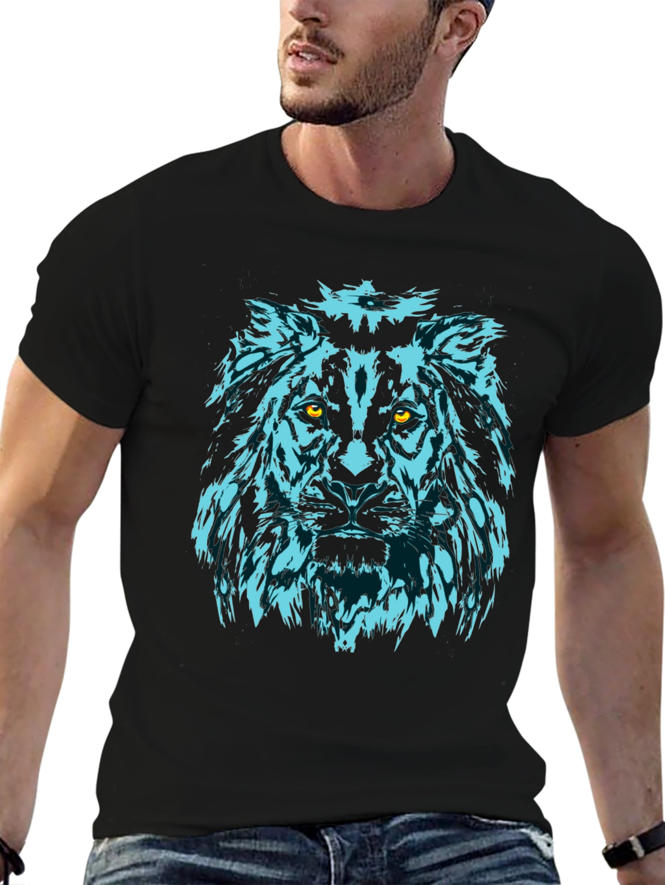 Black Lion Graphic Tee - Black Cotton Crew Neck view 6